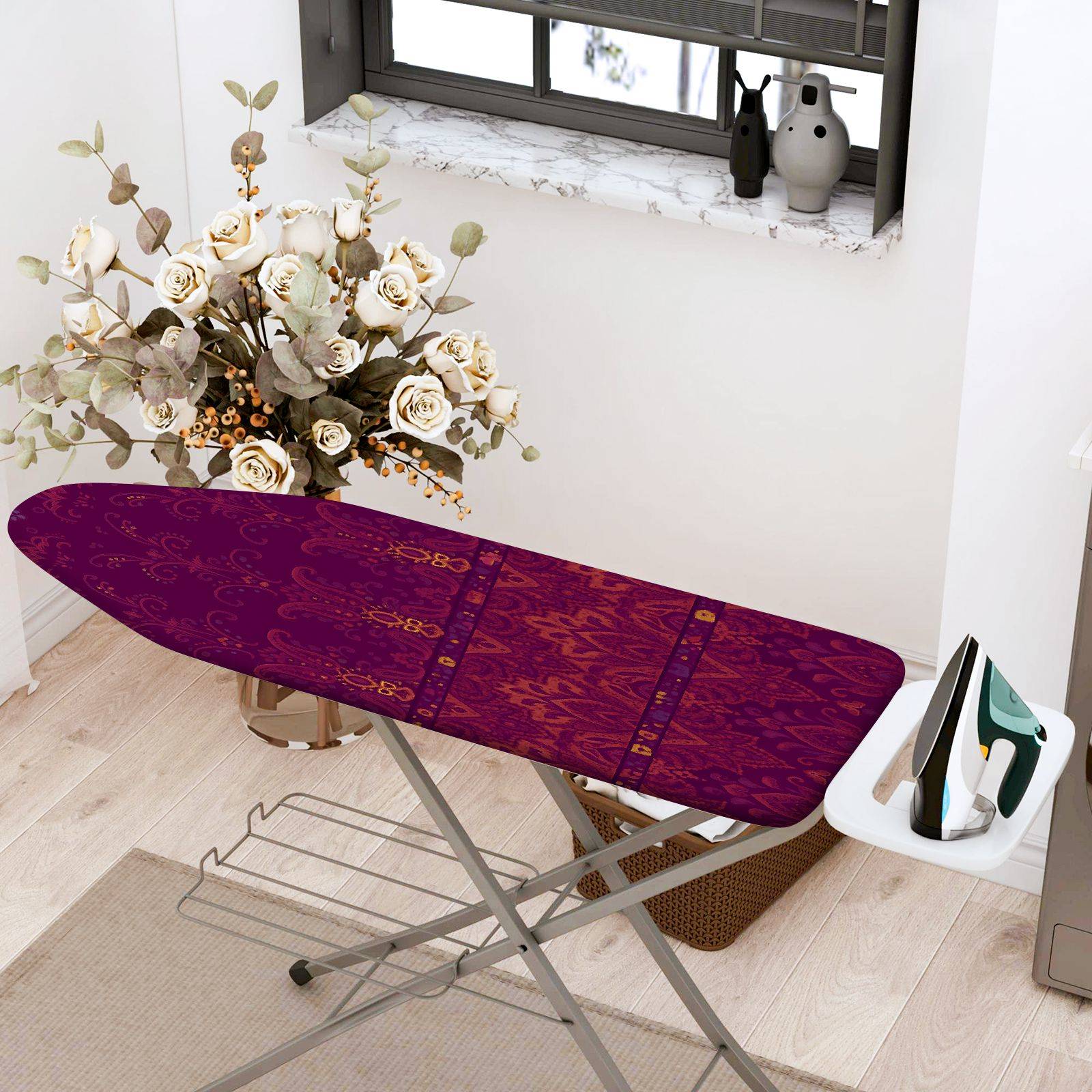 1-Piece Retro Geometric Red  Ironing Board Cover, Universal Size, Without Board
