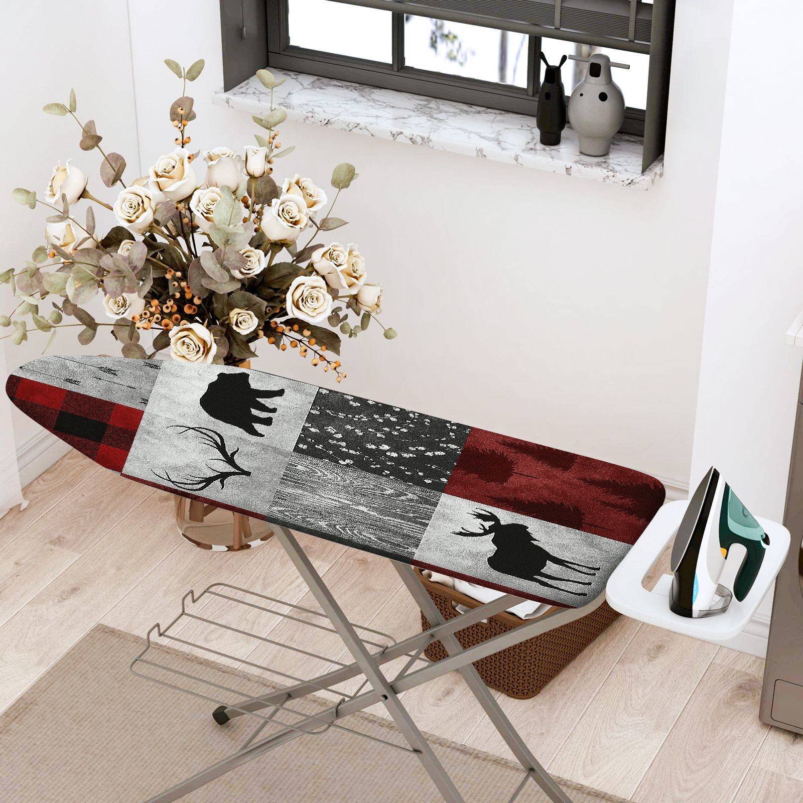 1-Piece Plaid Rustic Animal  Ironing Board Cover, Universal Size, Without Board
