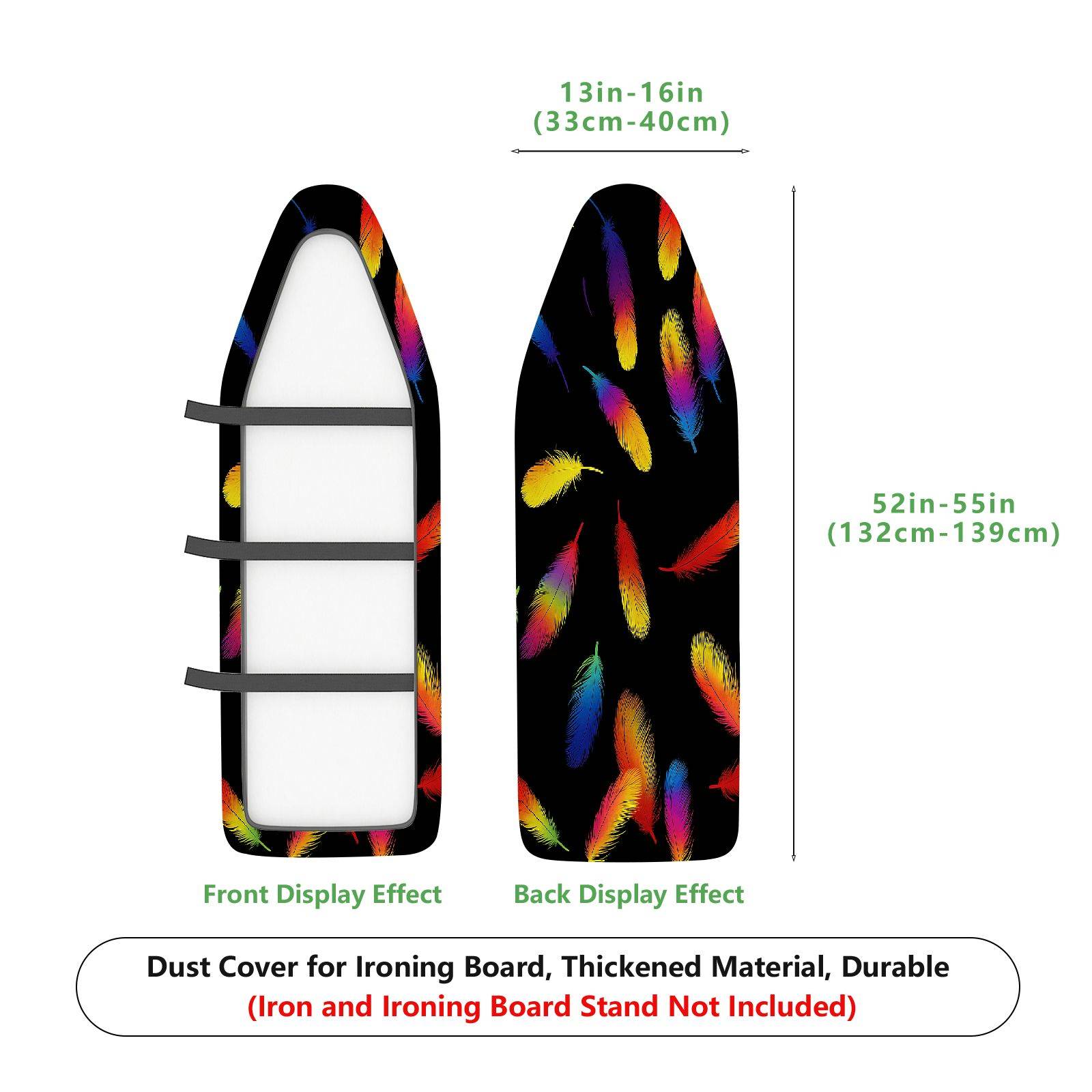 1-Piece Feather Pattern Colorful Design Black Background  Ironing Board Cover, Universal Size, Without Board