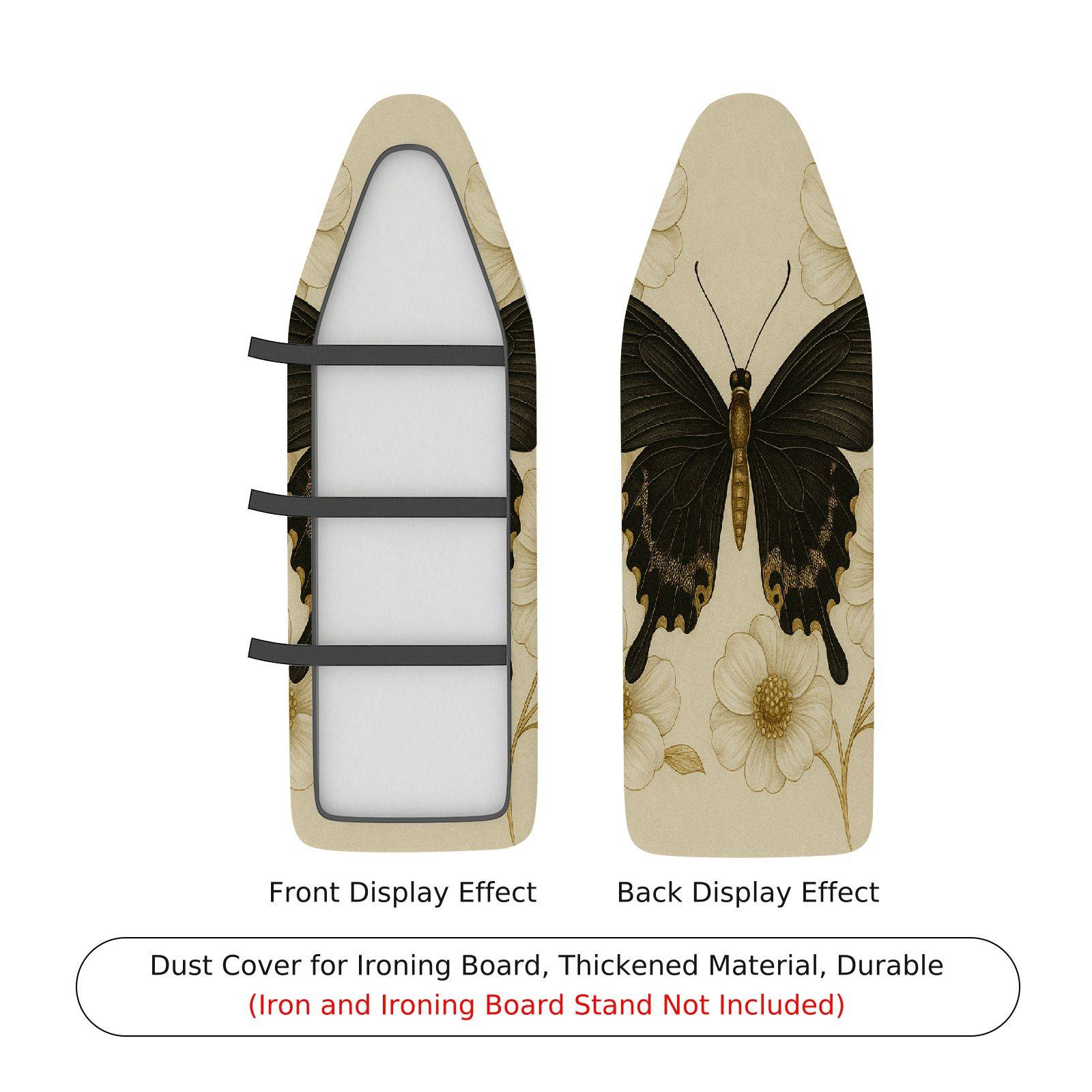 1-Piece Butterfly Floral Beige  Ironing Board Cover, Universal Size, Without Board