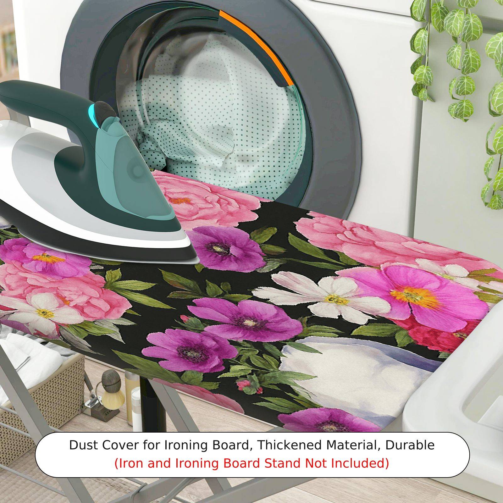 1-Piece Floral Skull Pink  Ironing Board Cover, Universal Size, Without Board