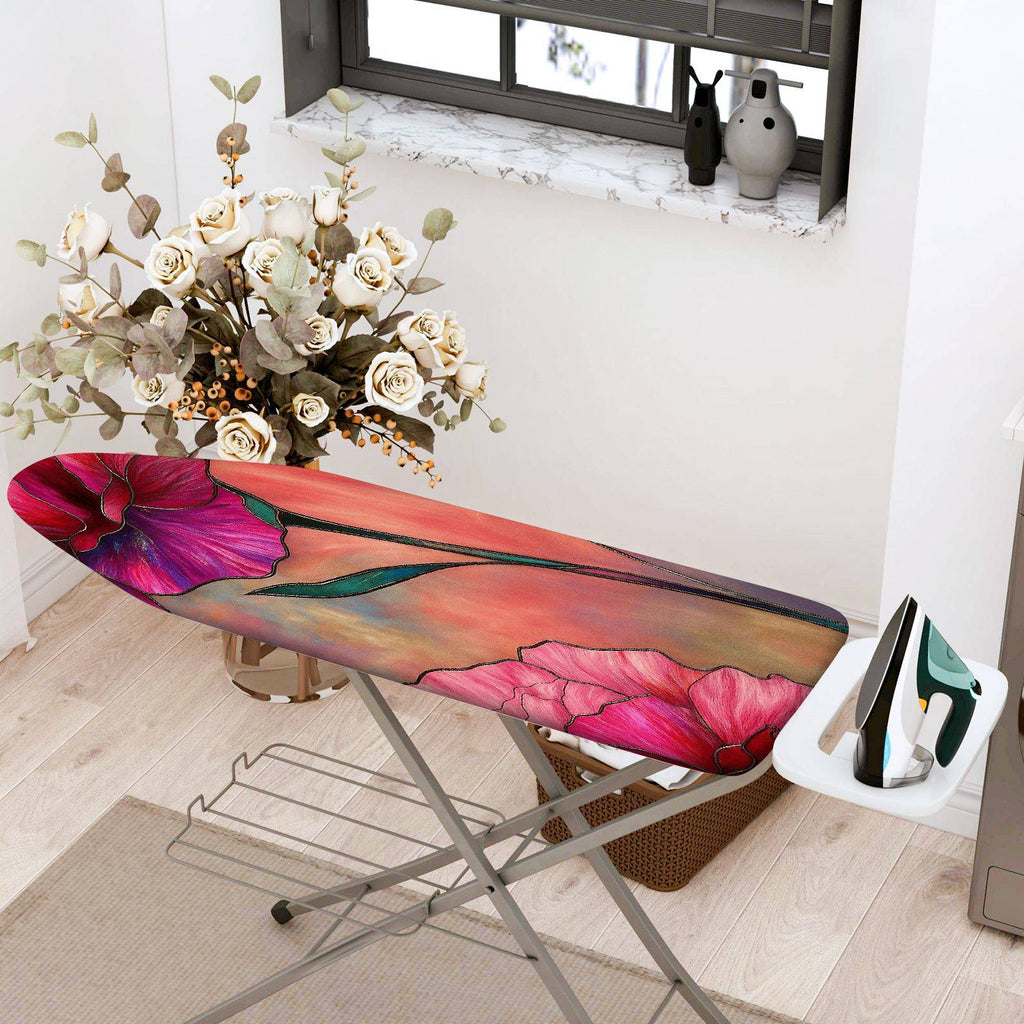 1-Piece Floral Art Pink Flower  Ironing Board Cover, Universal Size, Without Board