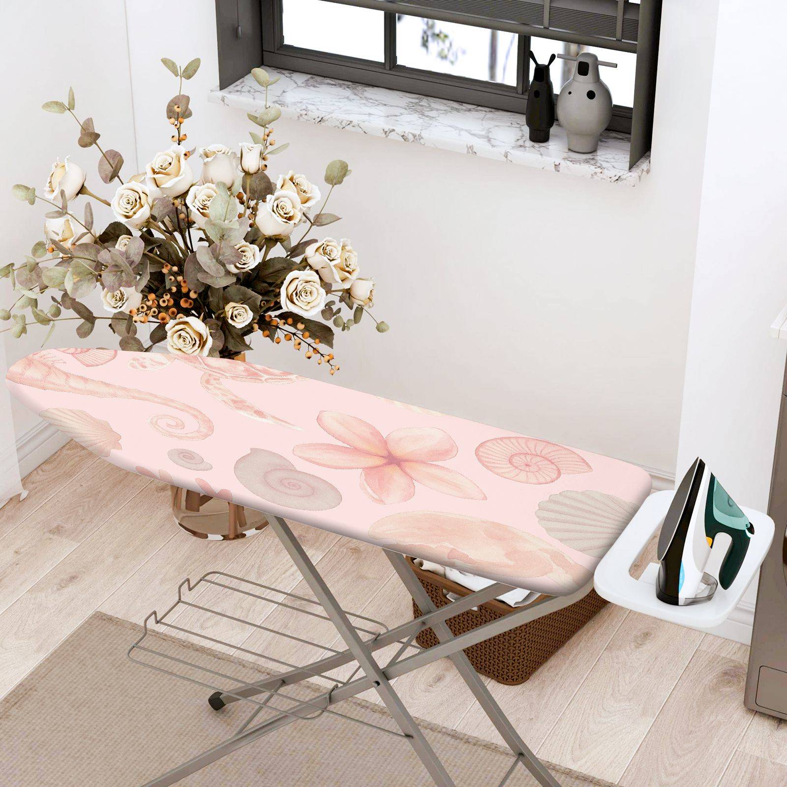 1-Piece Floral Seashell Pink  Ironing Board Cover, Universal Size, Without Board