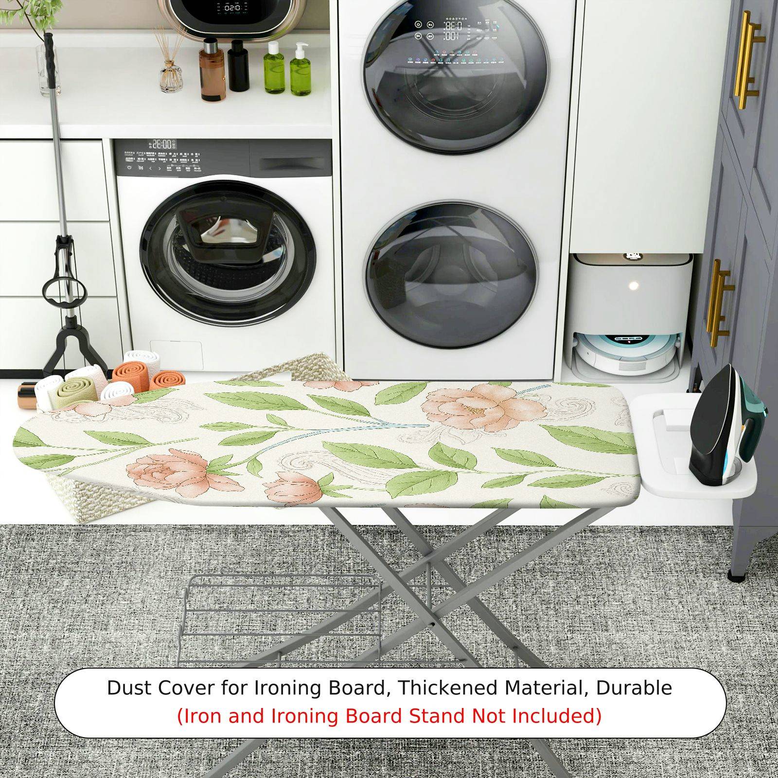1-Piece Floral Leaf Pattern Beige  Ironing Board Cover, Universal Size, Without Board