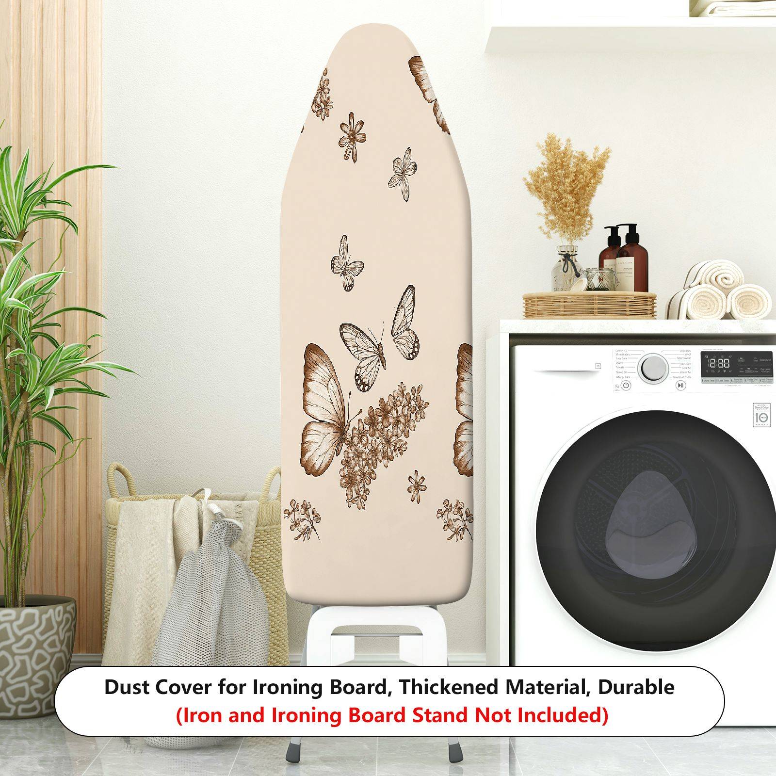 1-Piece Butterflies Flowers Pattern Beige  Ironing Board Cover, Universal Size, Without Board