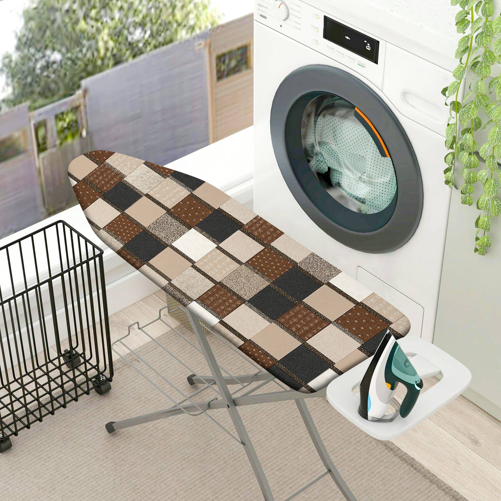1-Piece Checkered Brown Black Beige  Ironing Board Cover, Universal Size, Without Board