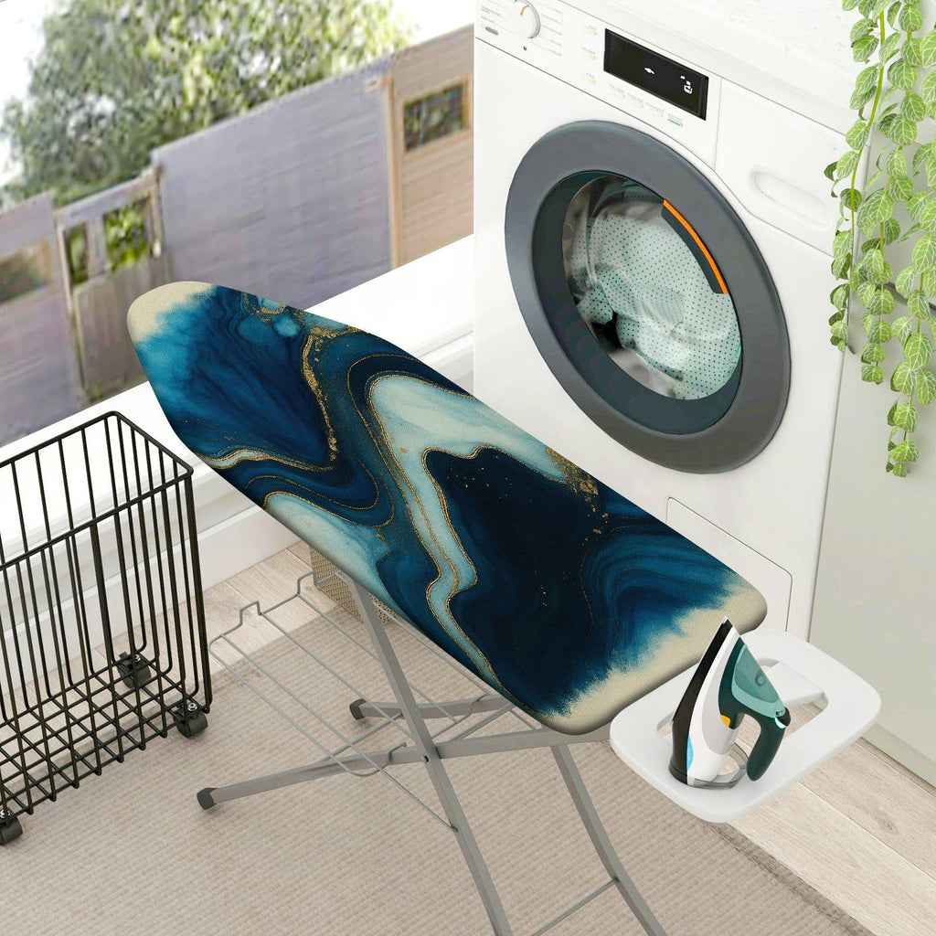 1-Piece Marble Abstract Blue Gold  Ironing Board Cover, Universal Size, Without Board