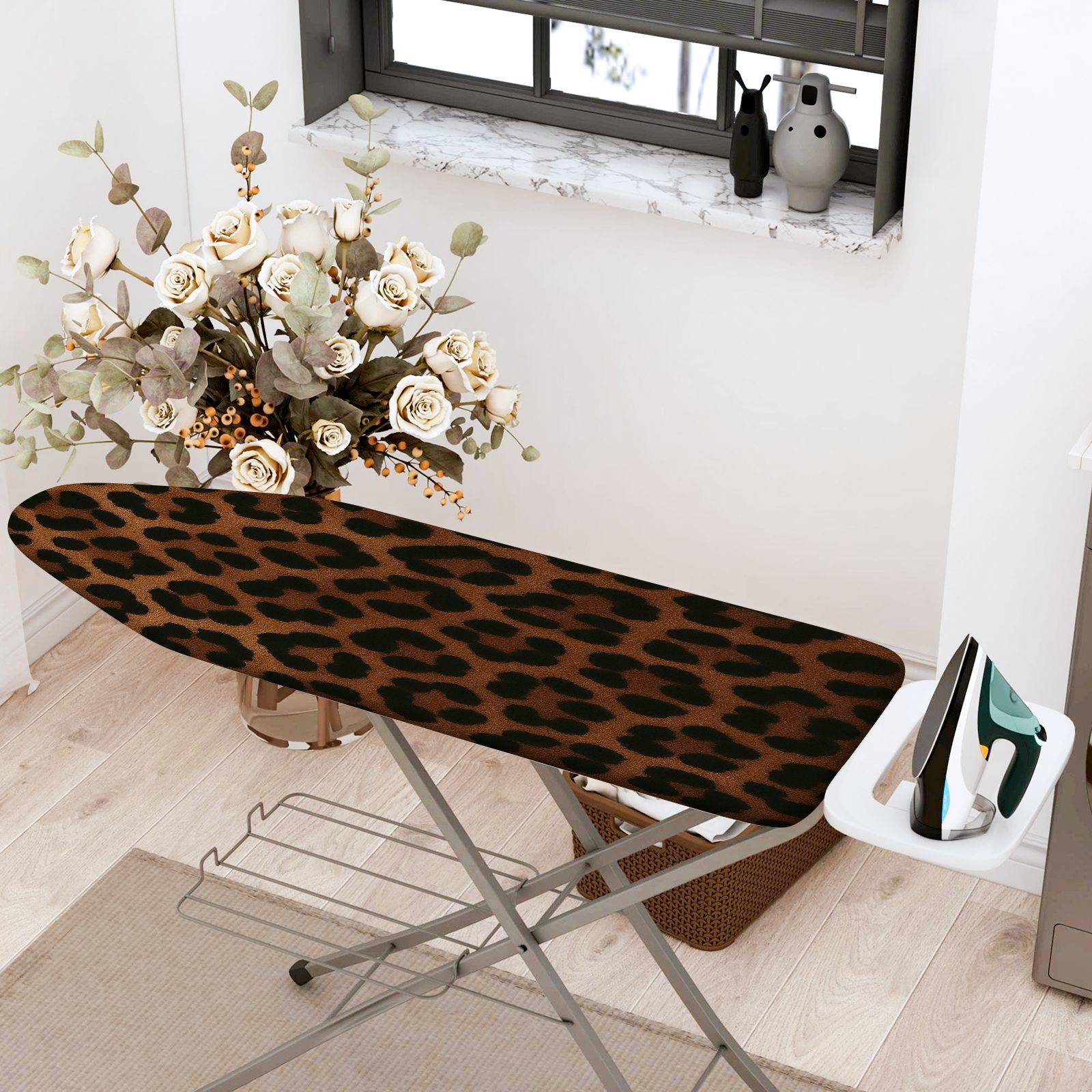 1-Piece Leopard Animal Print Brown  Ironing Board Cover, Universal Size, Without Board