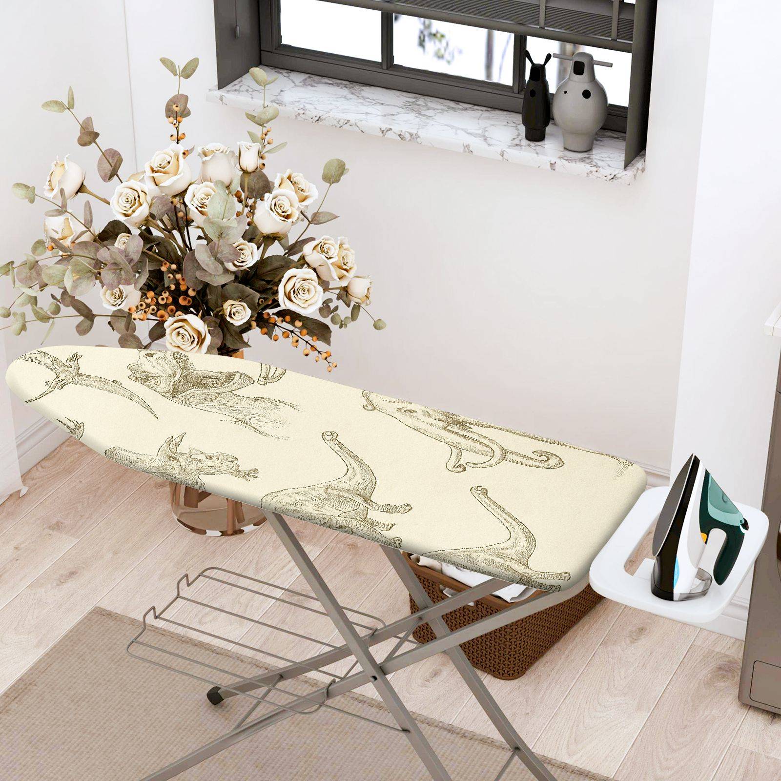 1-Piece Dinosaur Animal Sketch  Ironing Board Cover, Universal Size, Without Board