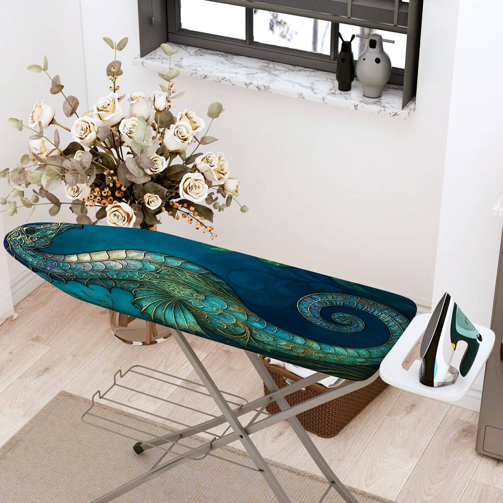 1-Piece Dragon Ocean Blue  Ironing Board Cover, Universal Size, Without Board