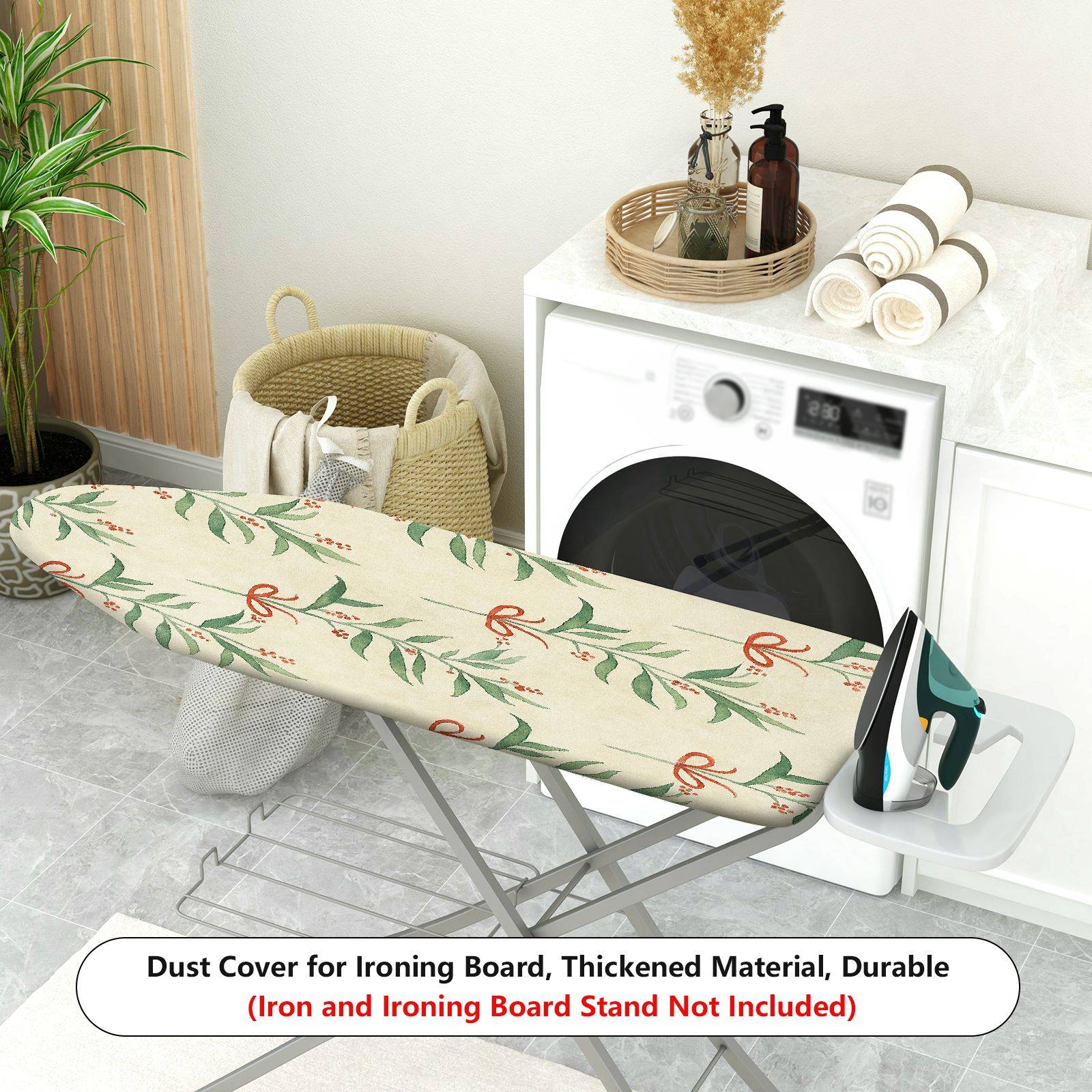 1-Piece Christmas Leaf Bowknot Pattern  Ironing Board Cover, Universal Size, Without Board