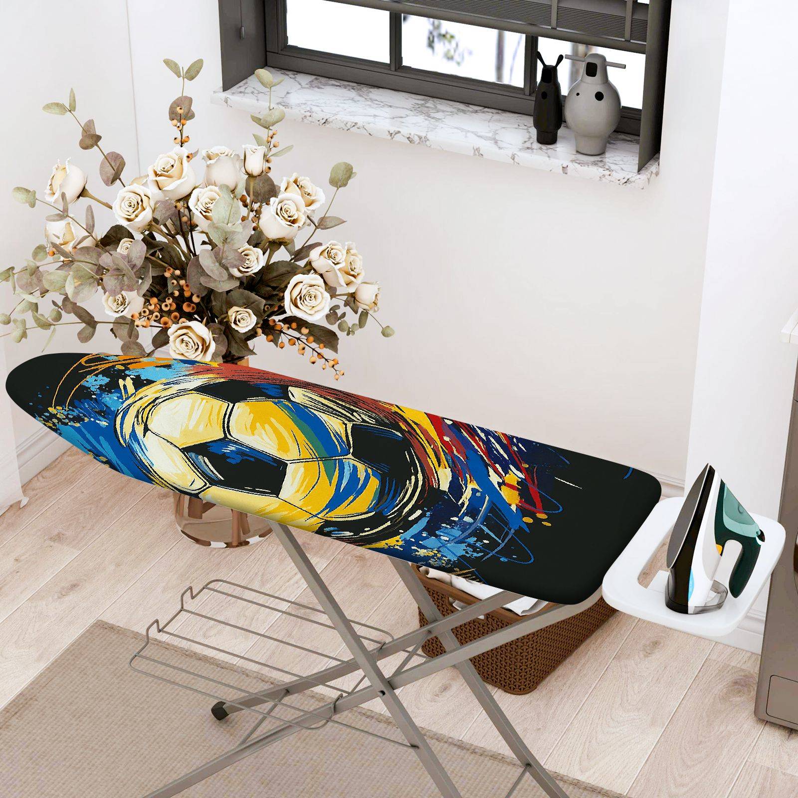 1-Piece Soccer Abstract Colorful  Ironing Board Cover, Universal Size, Without Board