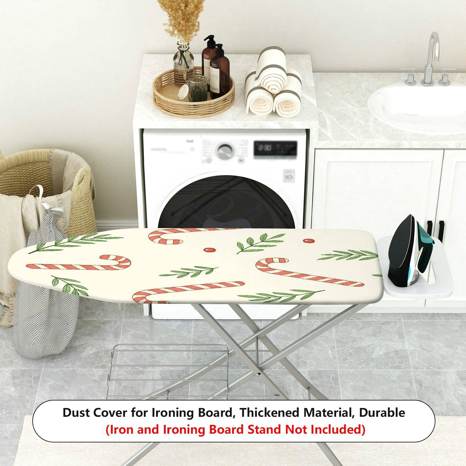 1-Piece Christmas Candy Cane Leaf Pattern  Ironing Board Cover, Universal Size, Without Board