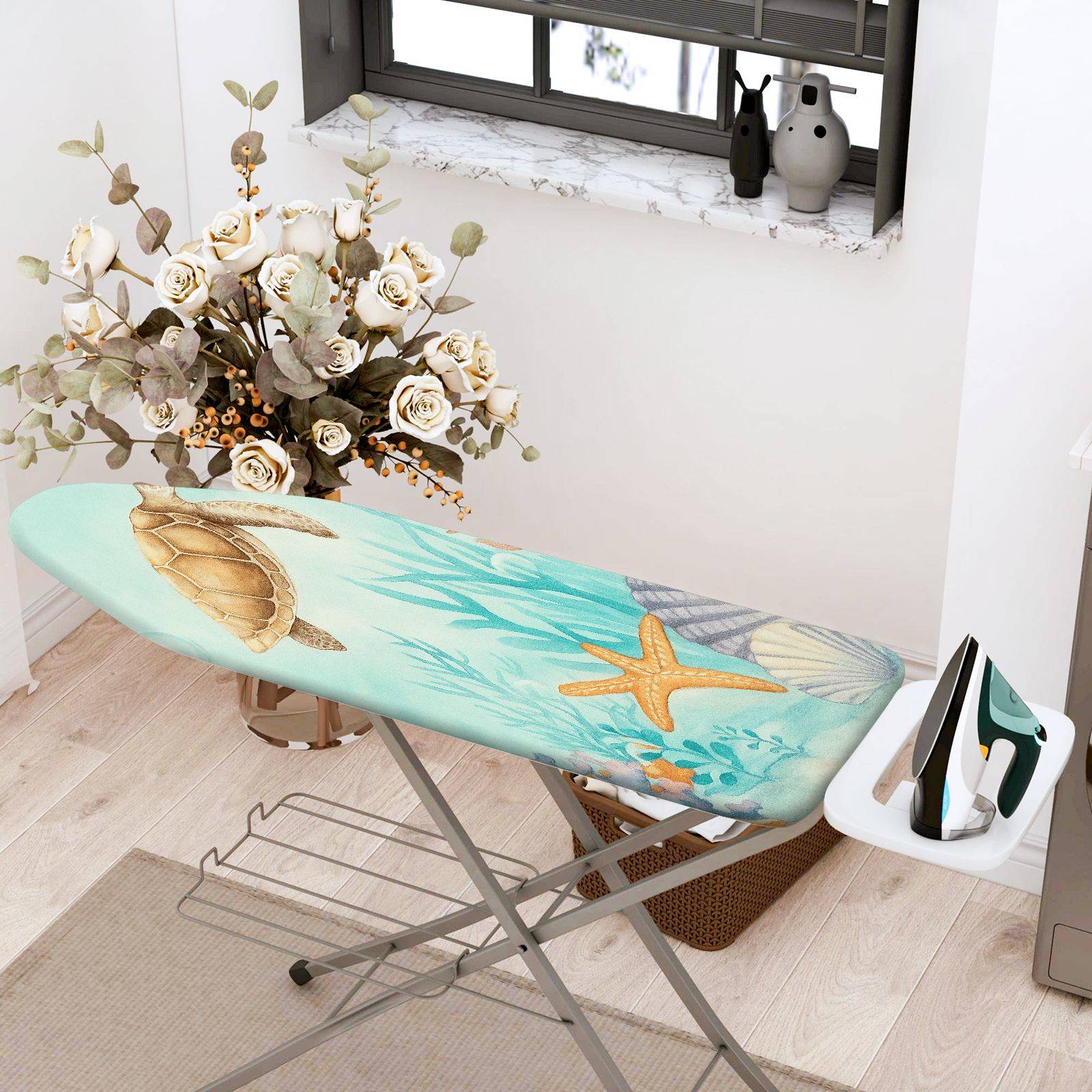 1-Piece Ocean Sea Turtle Starfish  Ironing Board Cover, Universal Size, Without Board