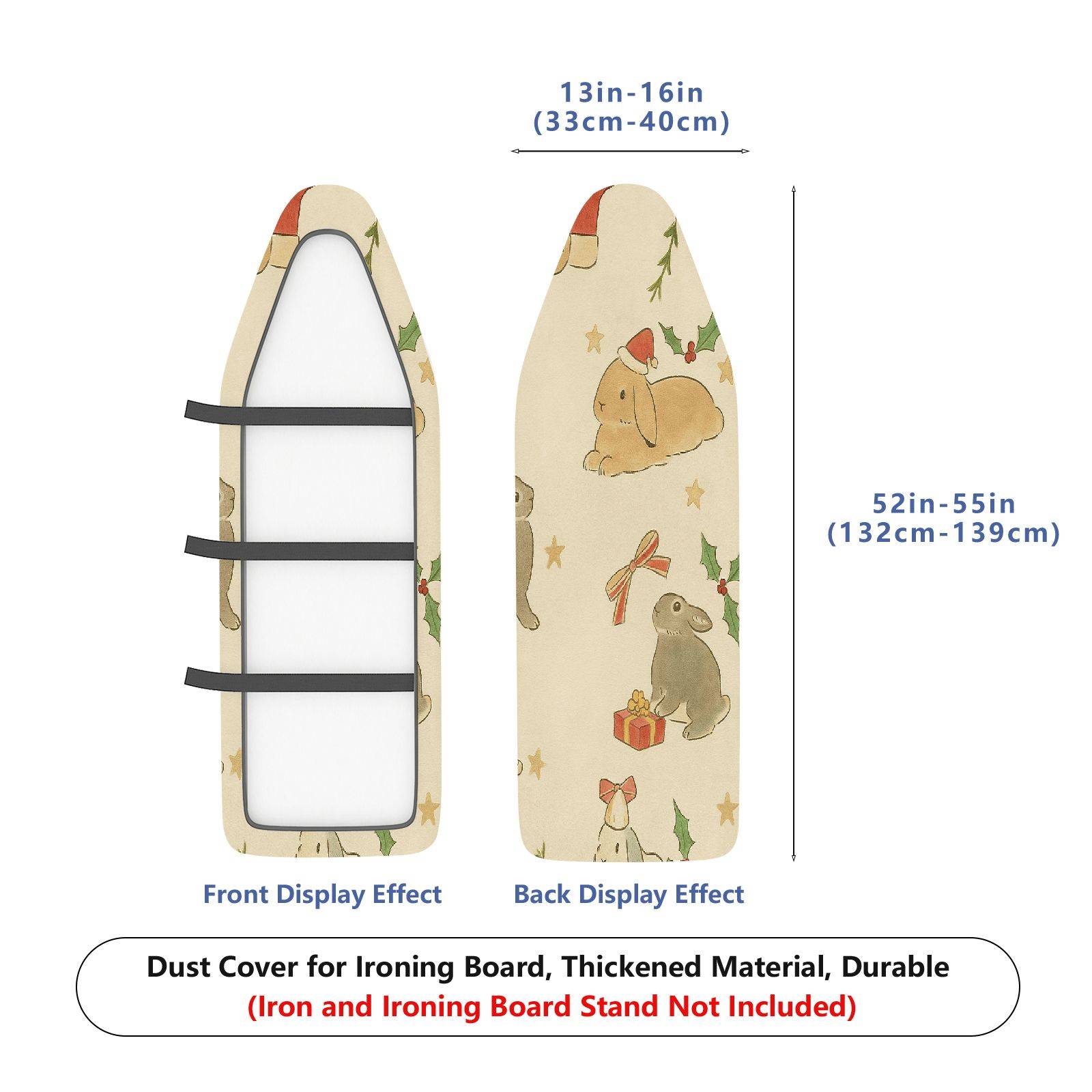 1-Piece Christmas Rabbit Holly  Ironing Board Cover, Universal Size, Without Board