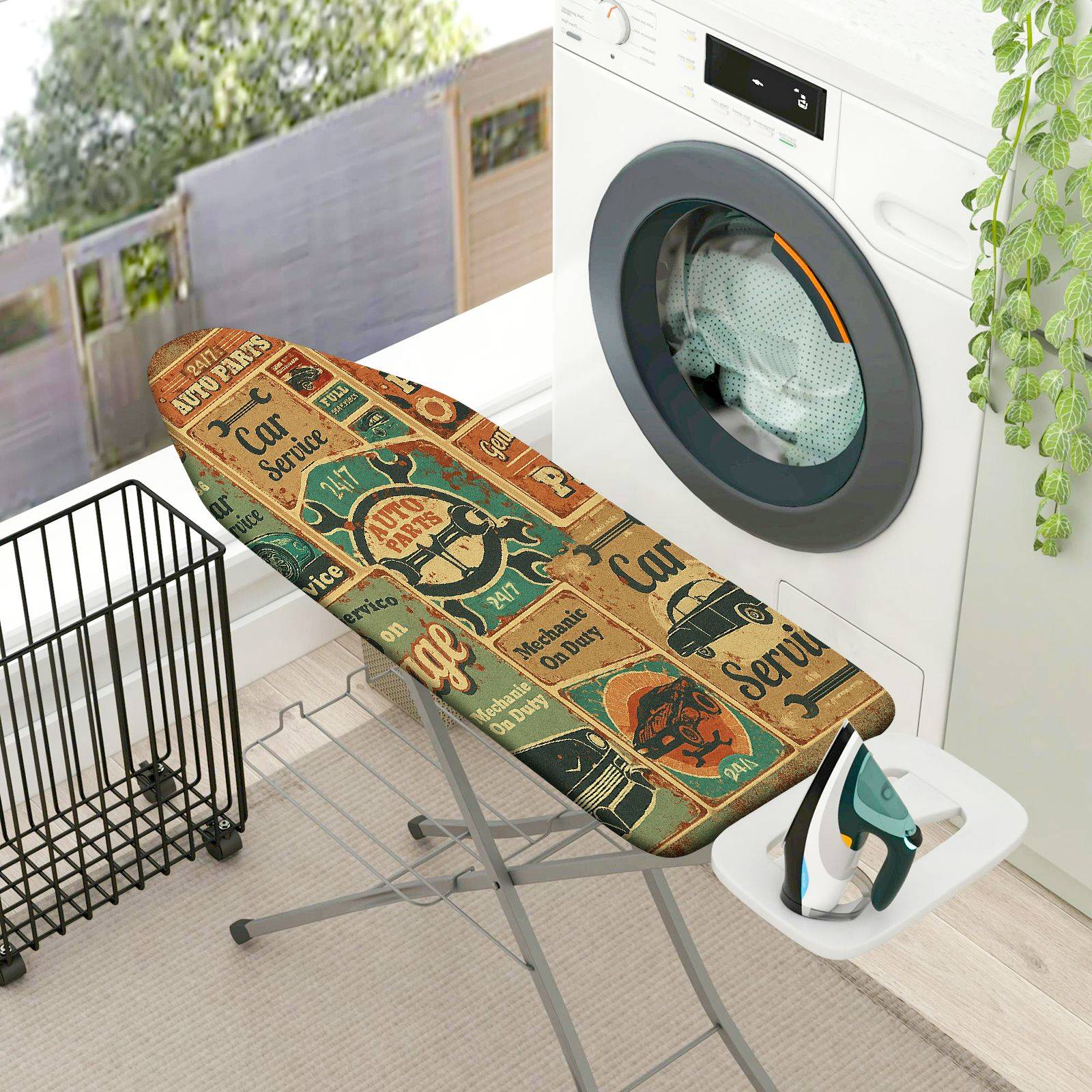 1-Piece Retro Car Service Vintage  Ironing Board Cover, Universal Size, Without Board
