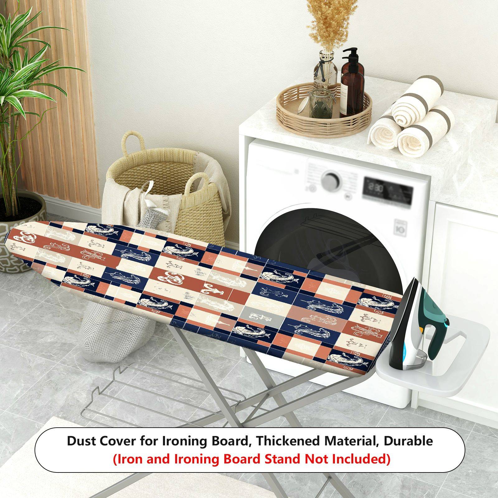 1-Piece Retro Check Floral  Ironing Board Cover, Universal Size, Without Board