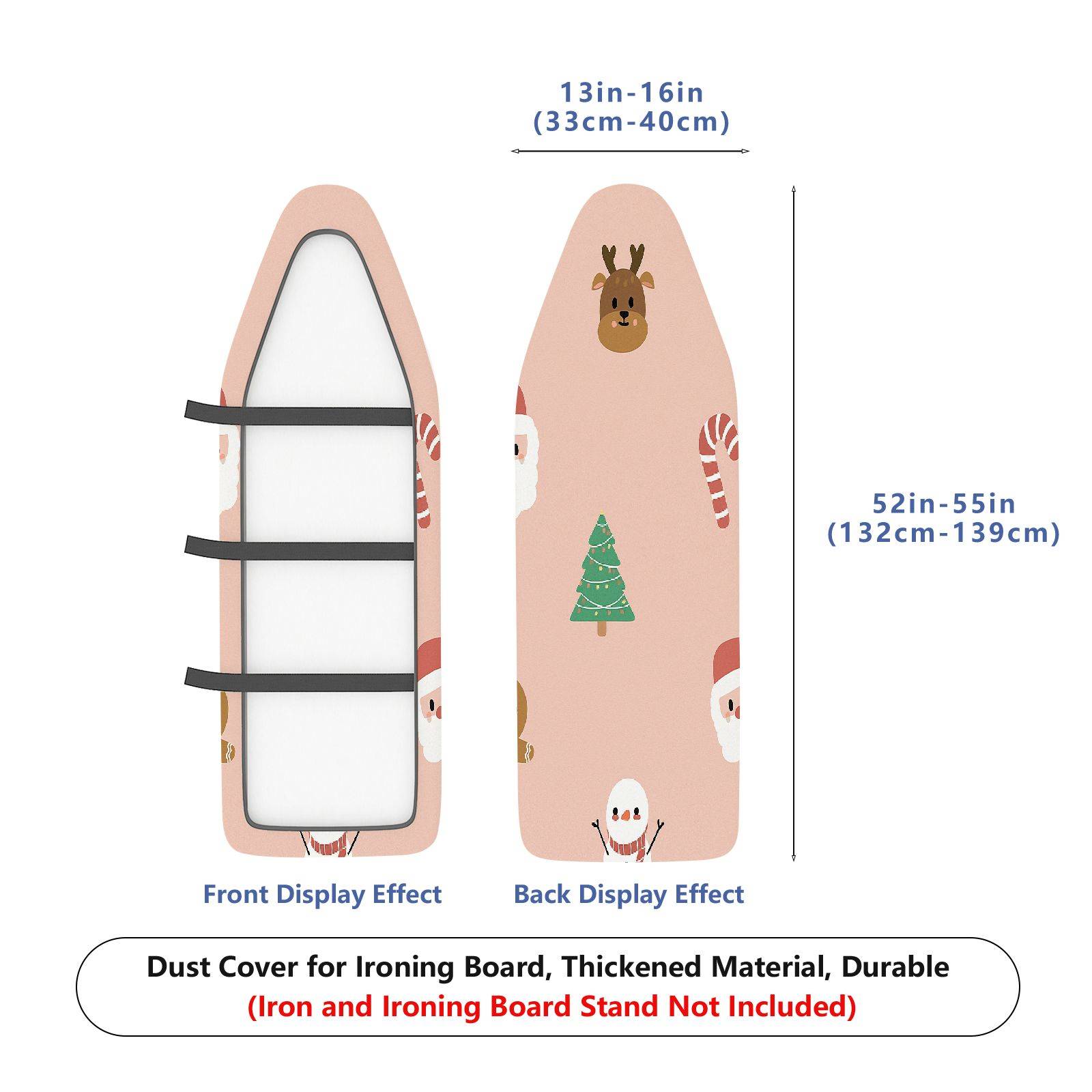 1-Piece Christmas Santa Snowman Candy Cane  Ironing Board Cover, Universal Size, Without Board