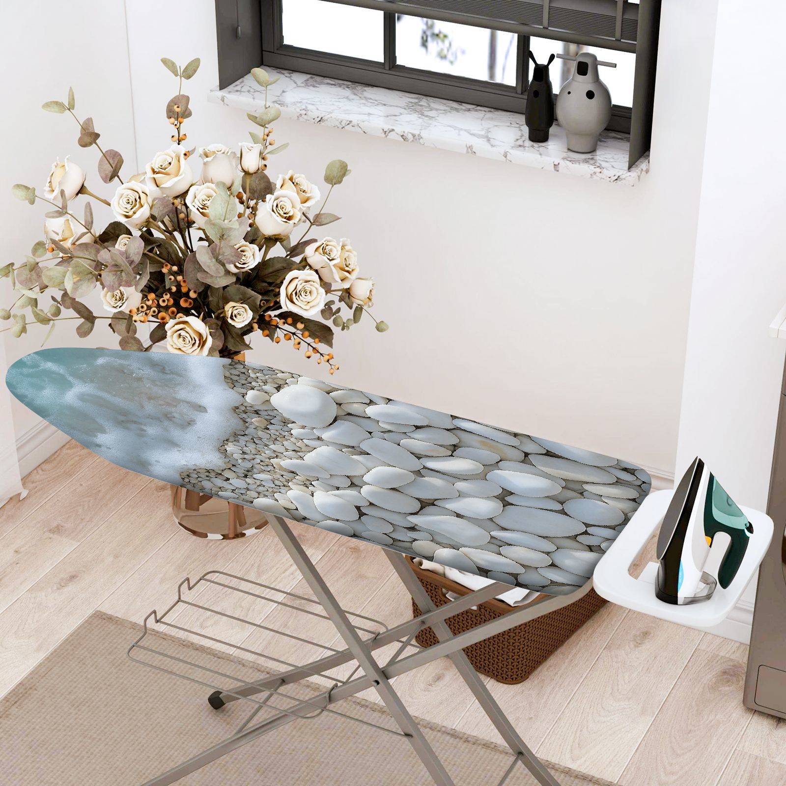 1-Piece Pebbles Ocean Beach  Ironing Board Cover, Universal Size, Without Board