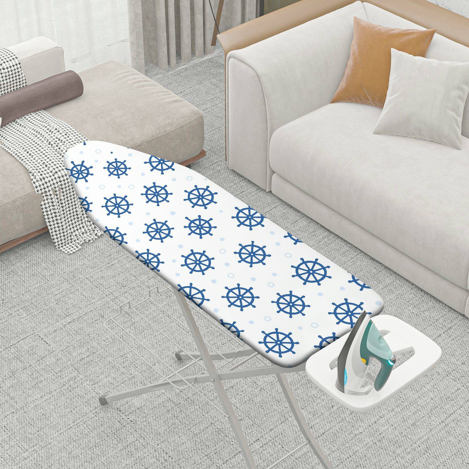 1-Piece Nautical Ship Wheel Ocean  Ironing Board Cover, Universal Size, Without Board