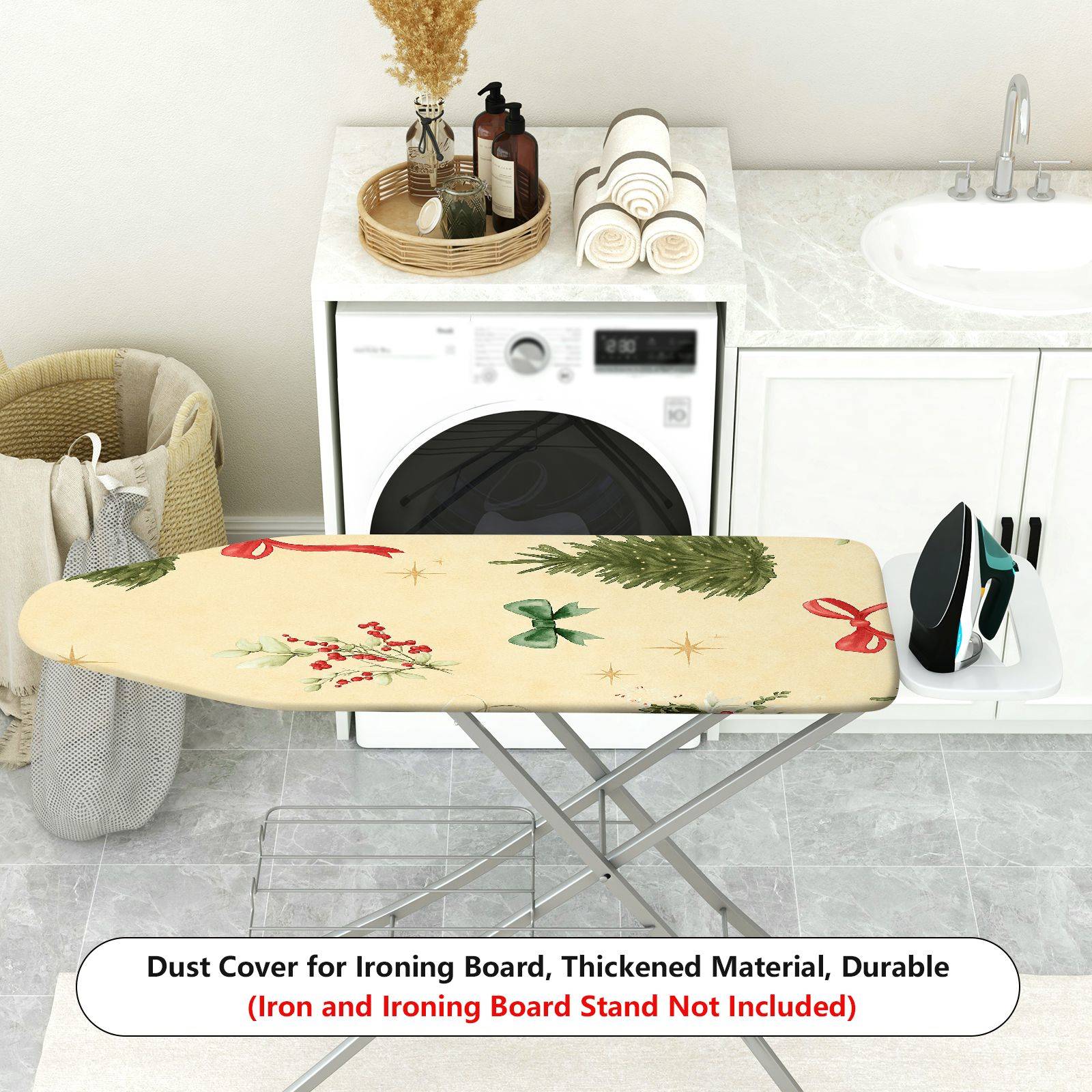 1-Piece Christmas Tree Holly Ribbon  Ironing Board Cover, Universal Size, Without Board