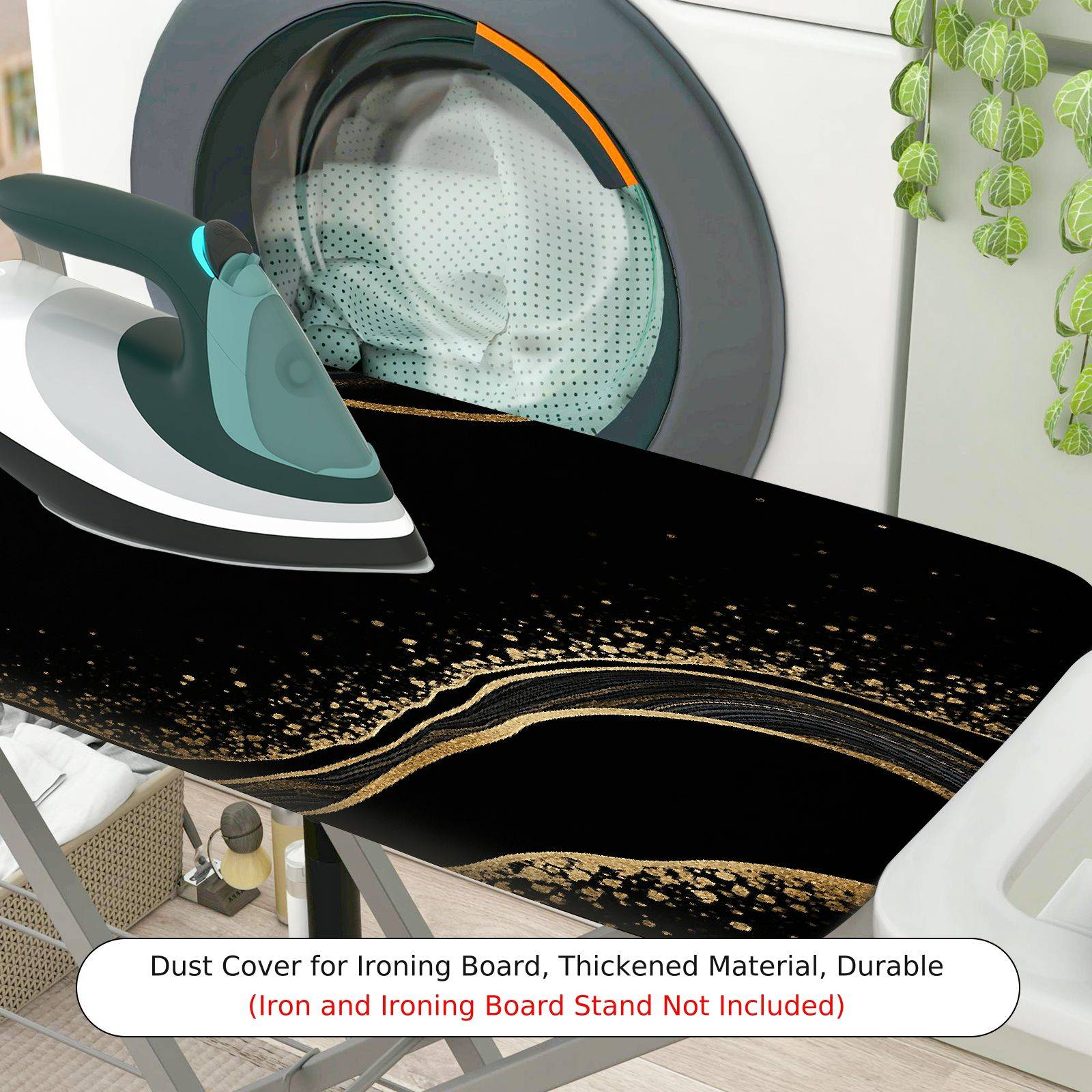 1-Piece Elegant Black Gold Abstract  Ironing Board Cover, Universal Size, Without Board