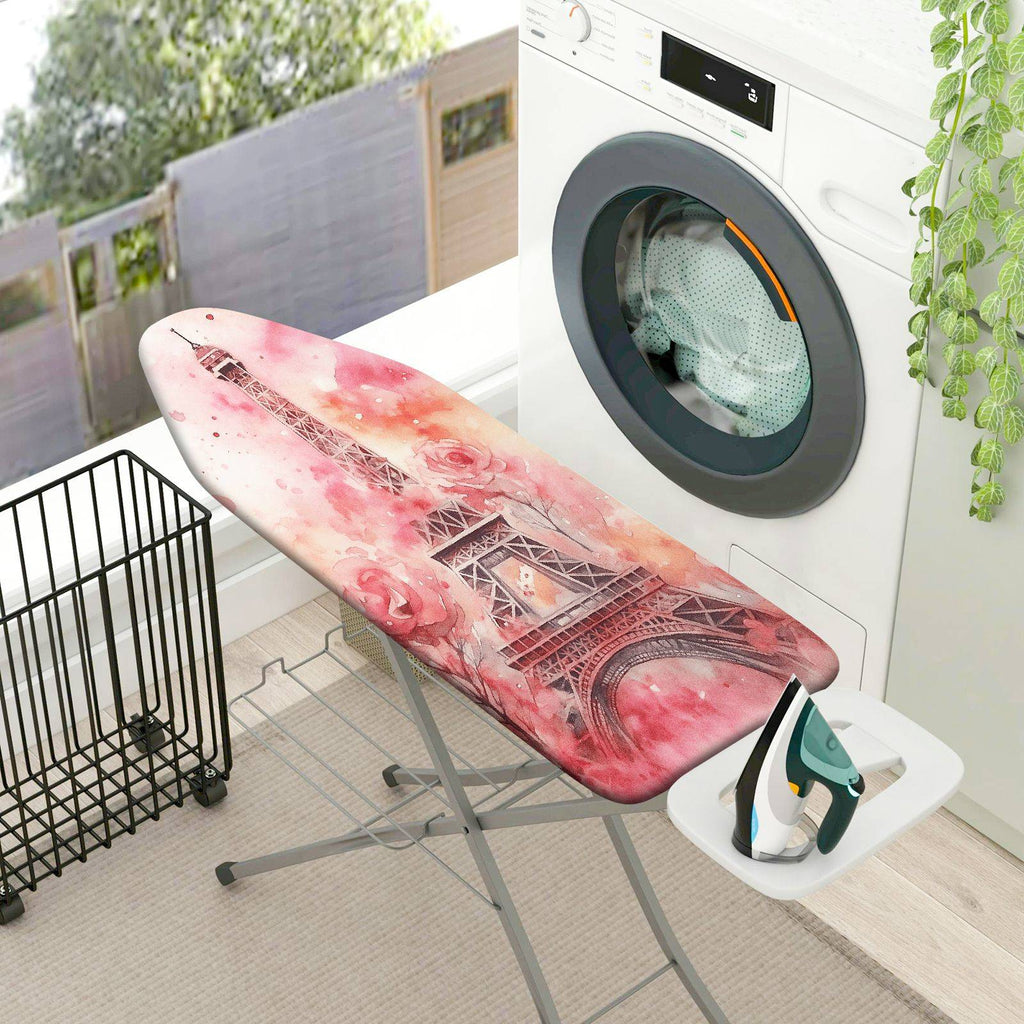 1-Piece Eiffel Tower Floral Pink  Ironing Board Cover, Universal Size, Without Board