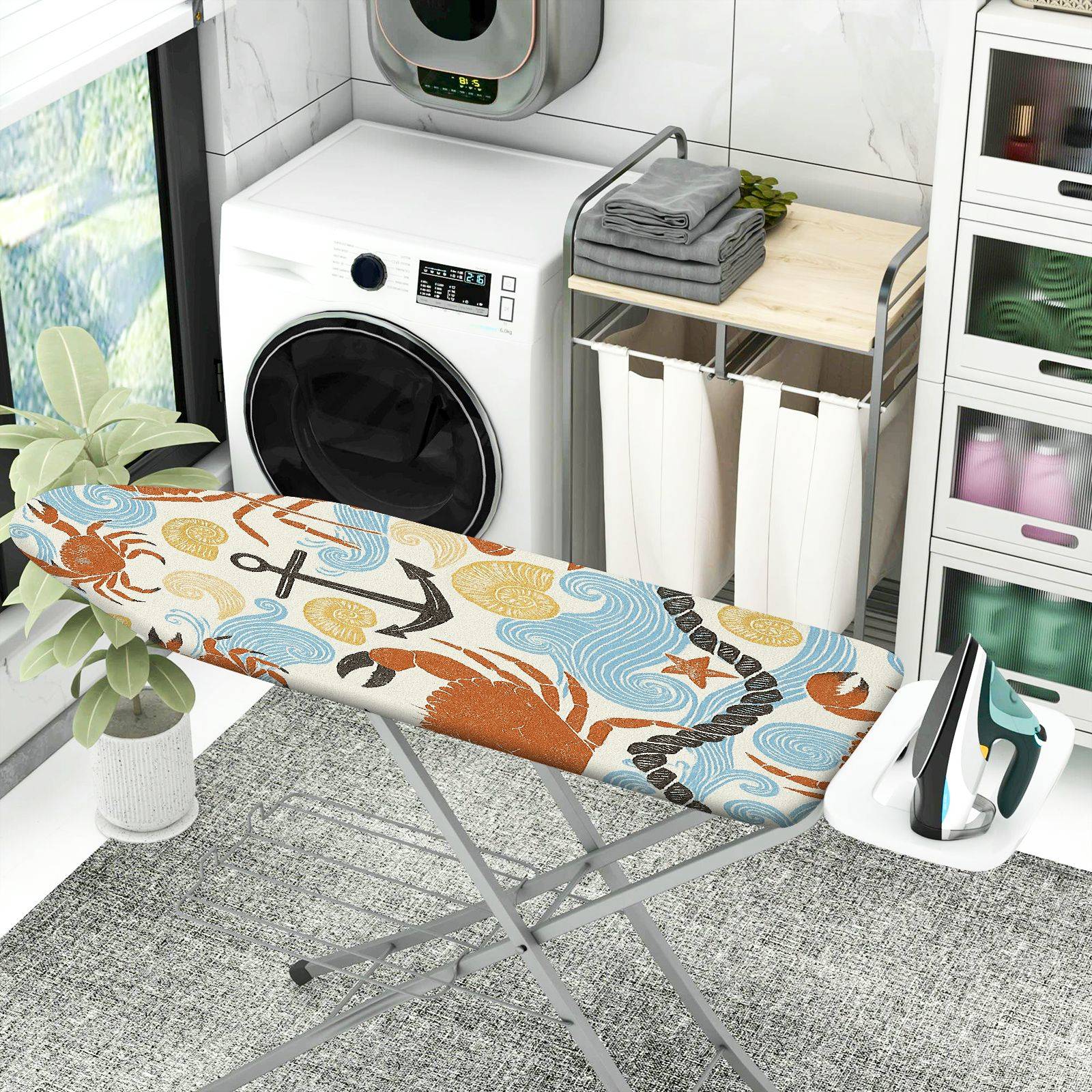 1-Piece Ocean Crab Anchor  Ironing Board Cover, Universal Size, Without Board