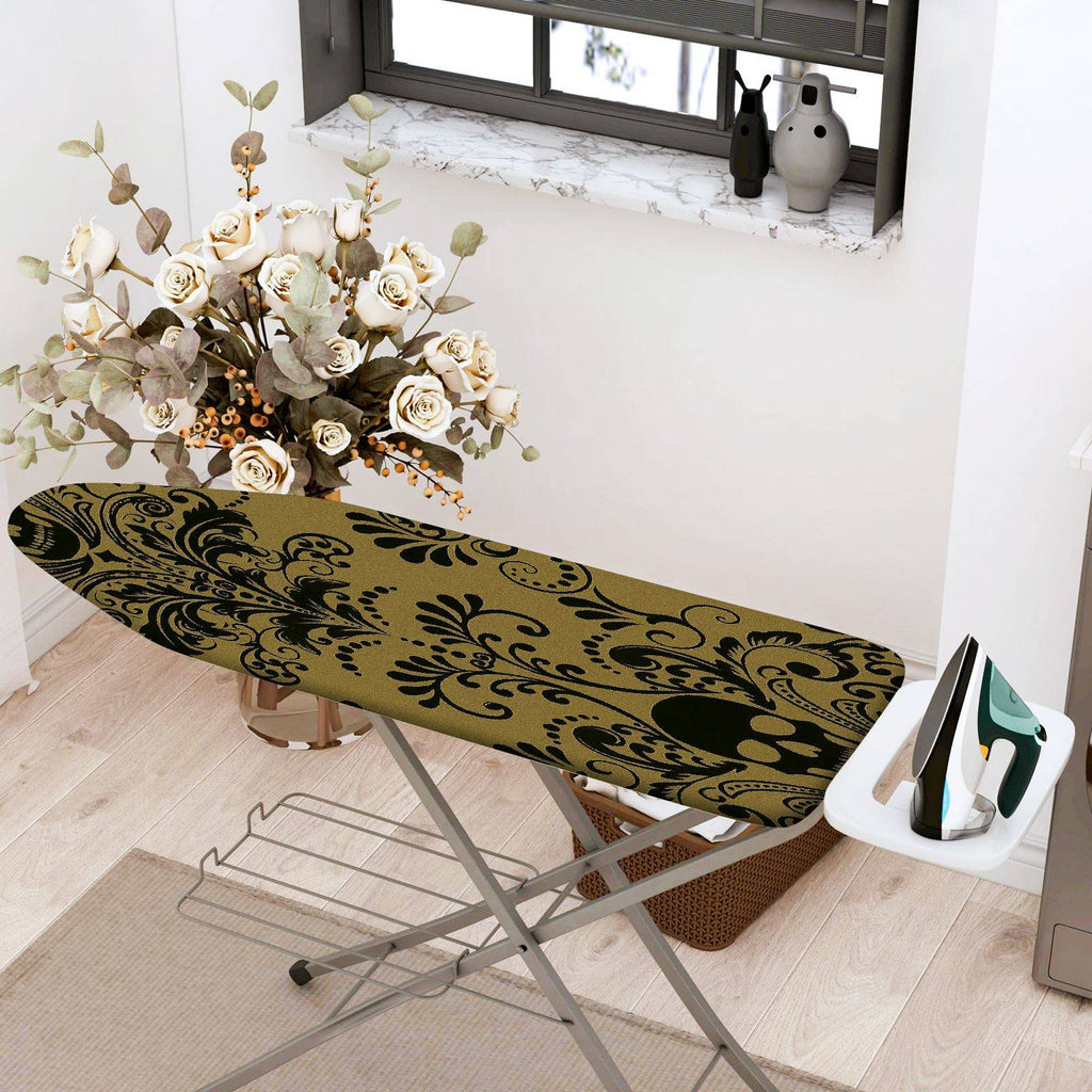 1-Piece Elegant Floral Black Beige  Ironing Board Cover, Universal Size, Without Board