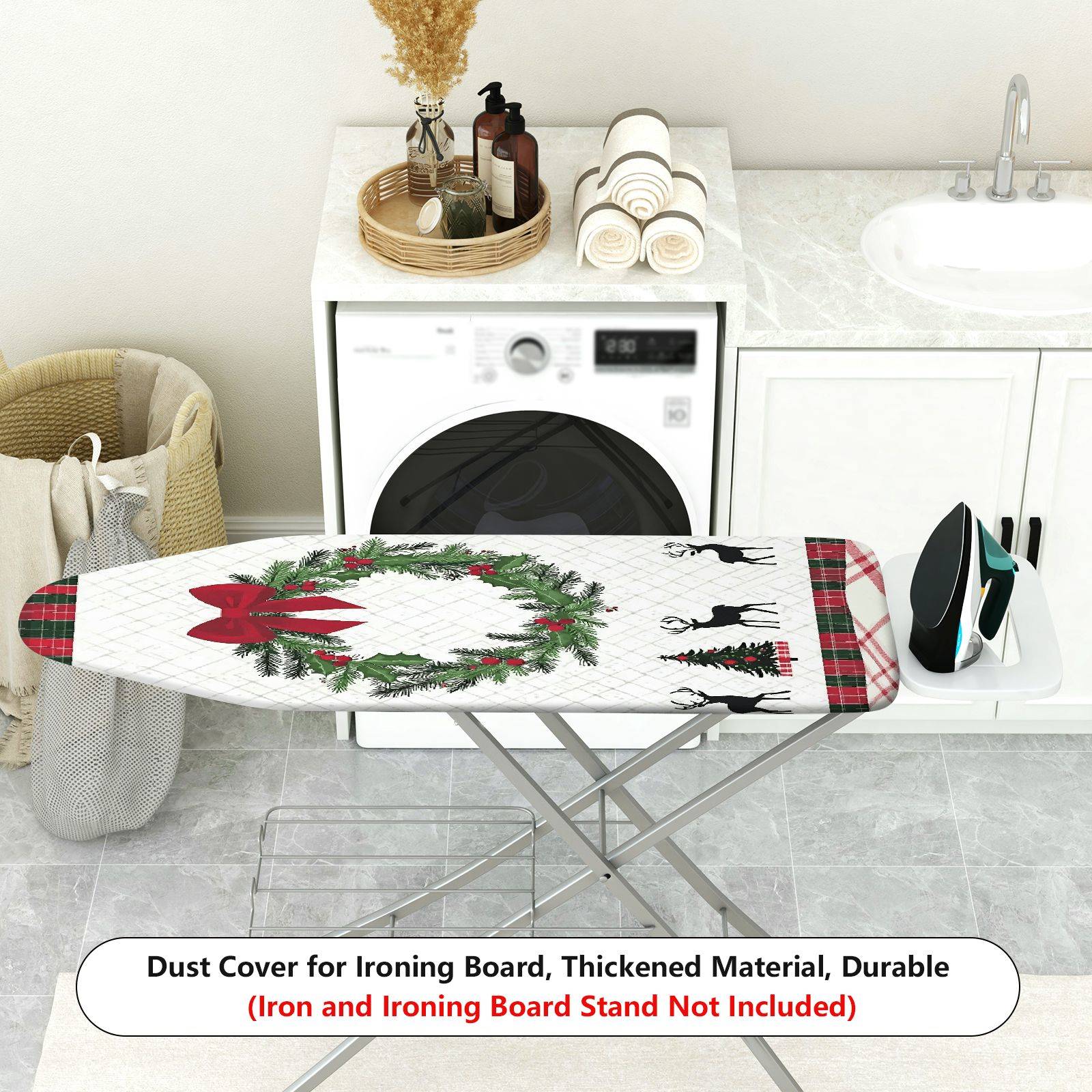 1-Piece Christmas Red Bow Deer  Ironing Board Cover, Universal Size, Without Board