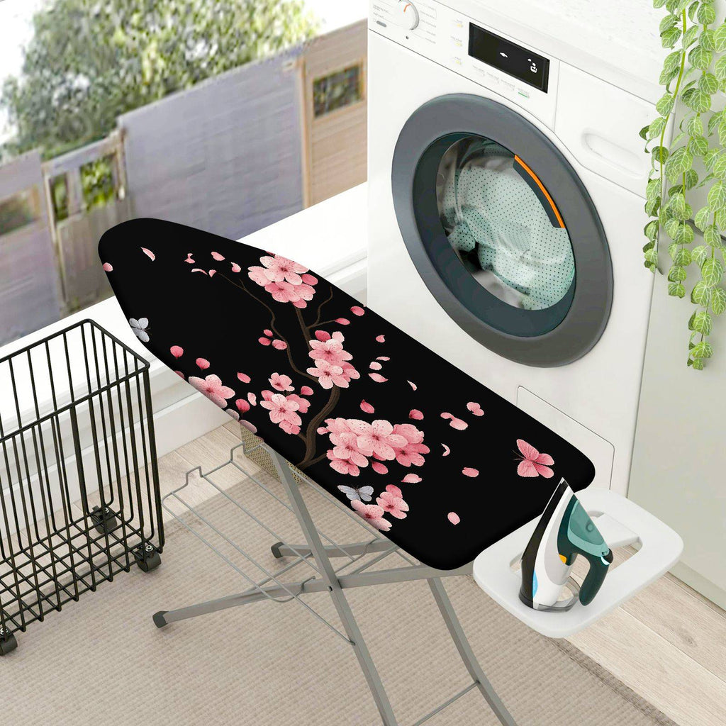 1-Piece Cherry Blossom Pink Floral Black  Ironing Board Cover, Universal Size, Without Board