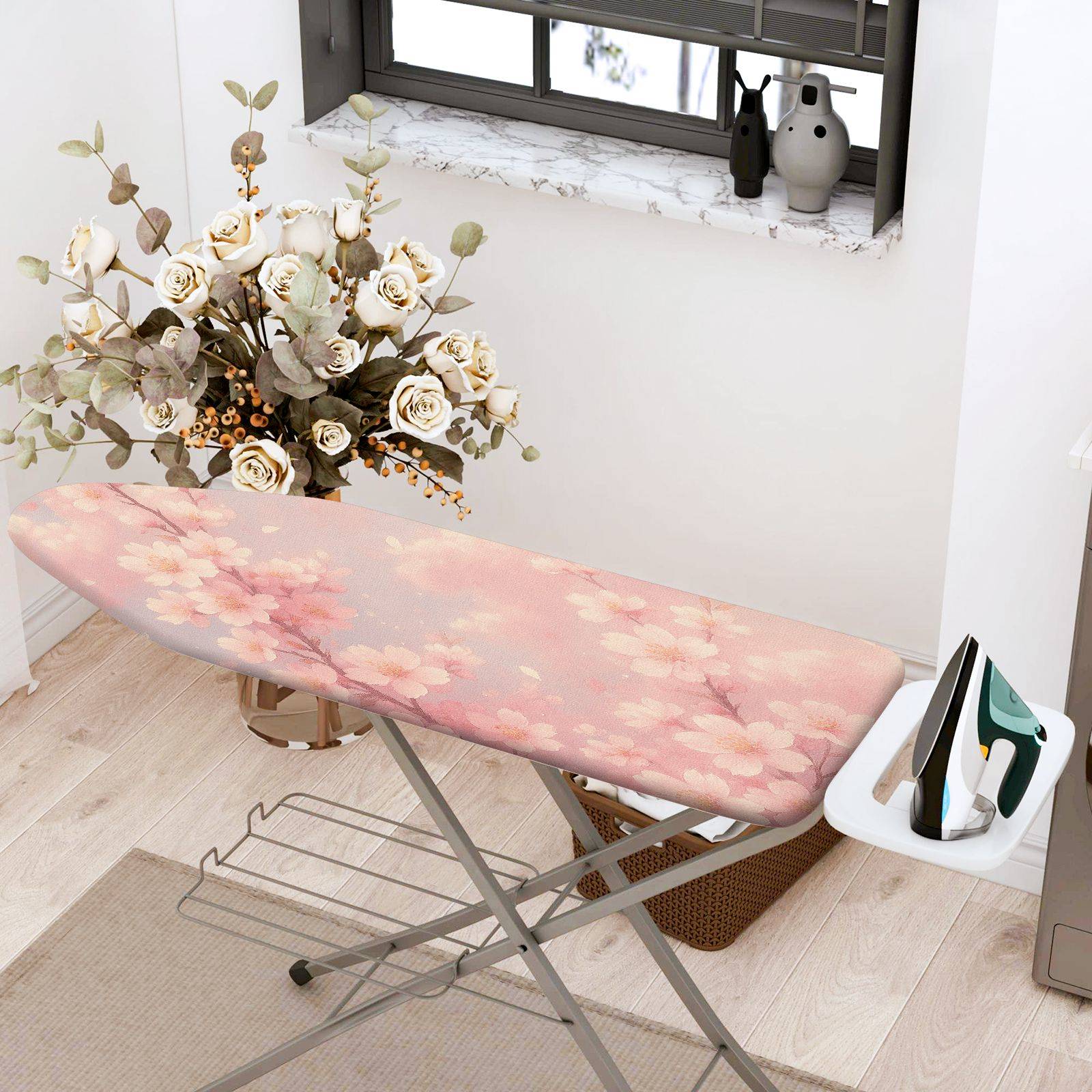 1-Piece Floral Pink Spring  Ironing Board Cover, Universal Size, Without Board