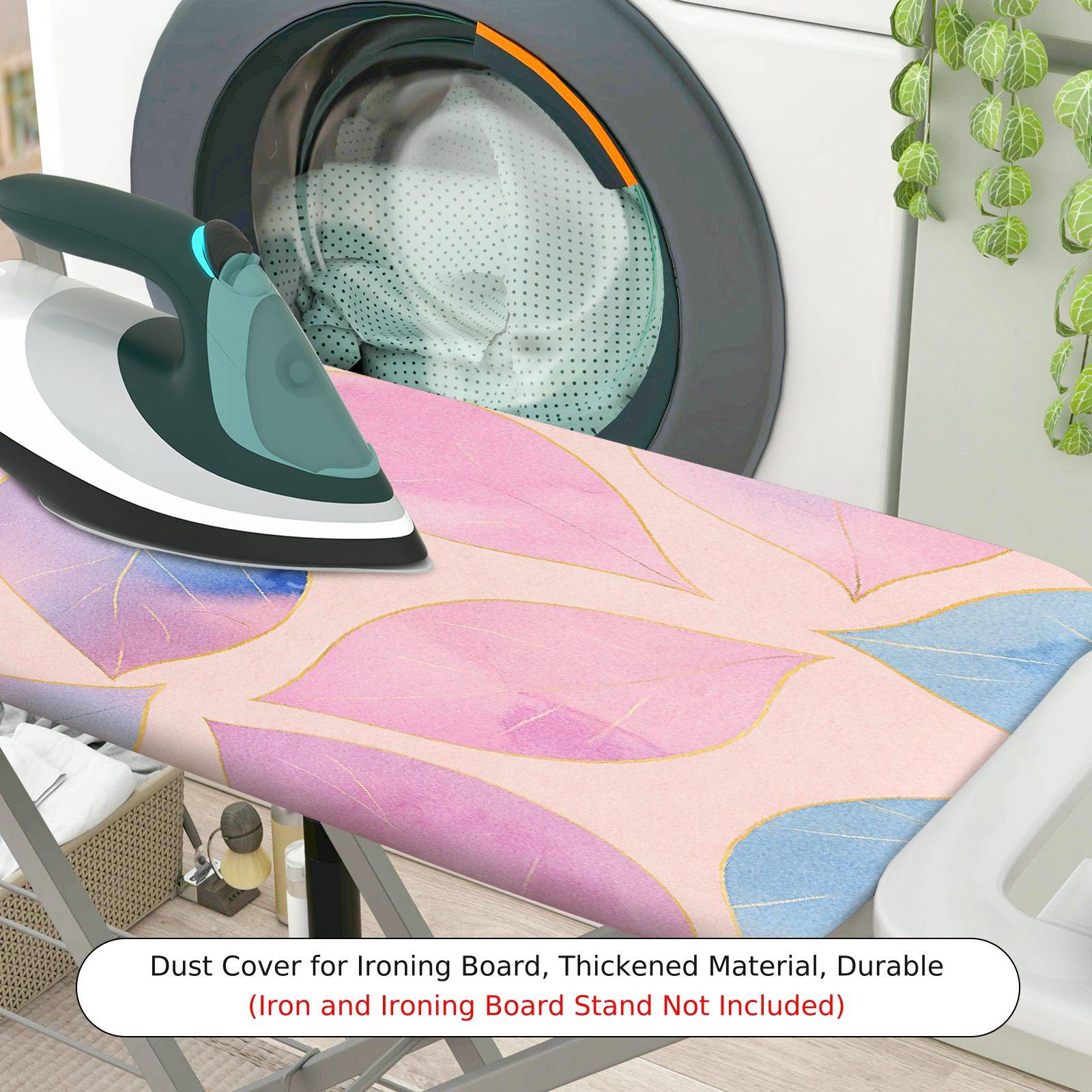 1-Piece Pink Blue Leaf Pattern  Ironing Board Cover, Universal Size, Without Board