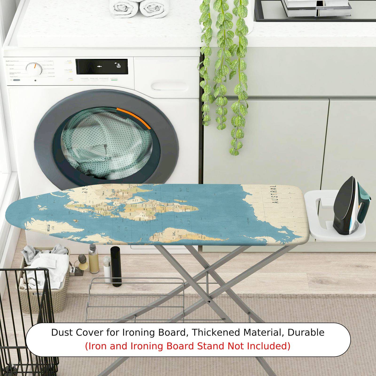 1-Piece World Map Blue Beige  Ironing Board Cover, Universal Size, Without Board