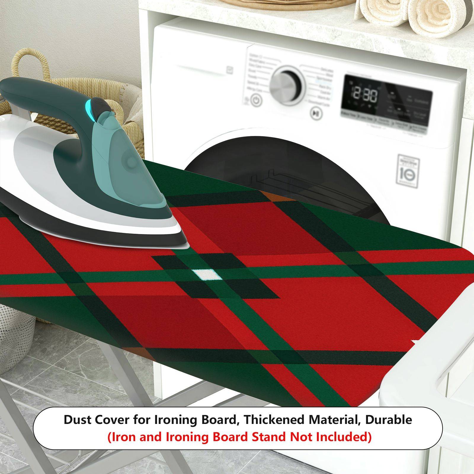 1-Piece Red Green Plaid Pattern Christmas  Ironing Board Cover, Universal Size, Without Board