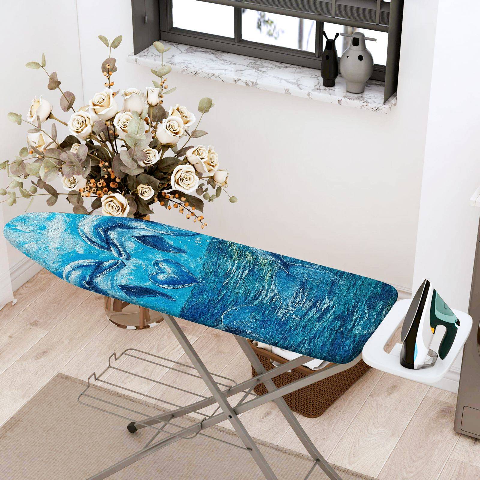1-Piece Ocean Wave Art Pattern Blue  Ironing Board Cover, Universal Size, Without Board