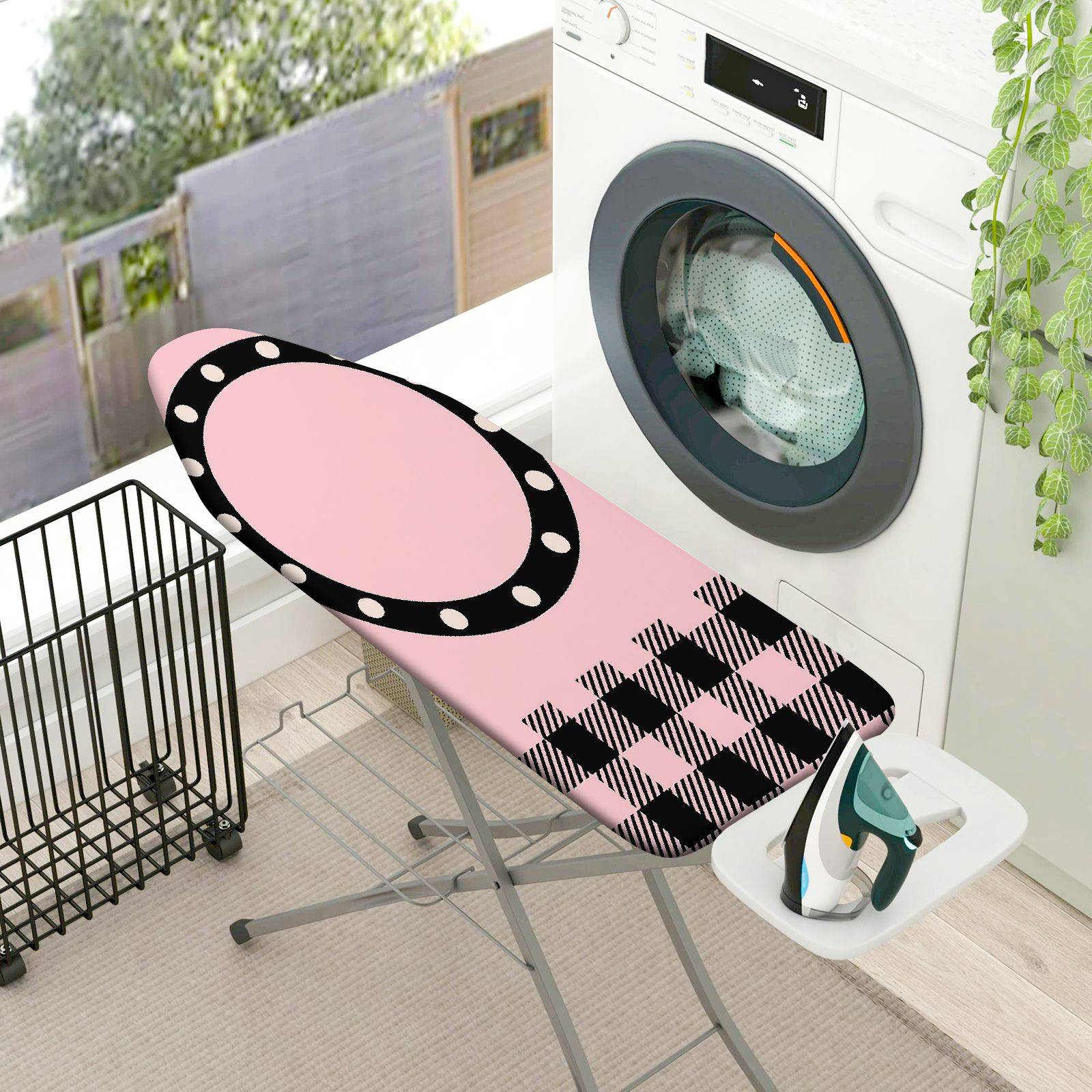 1-Piece Pink Plaid Polka Dot  Ironing Board Cover, Universal Size, Without Board