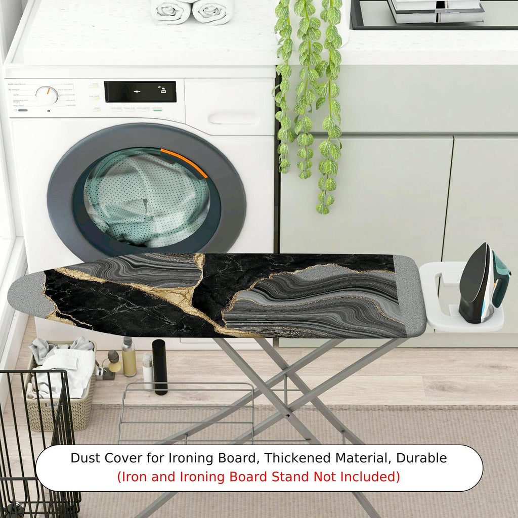 1-Piece Marble Black Gold Abstract  Ironing Board Cover, Universal Size, Without Board