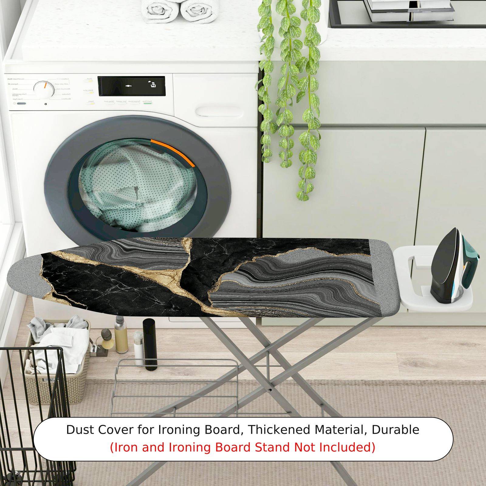 1-Piece Marble Black Gold Abstract  Ironing Board Cover, Universal Size, Without Board