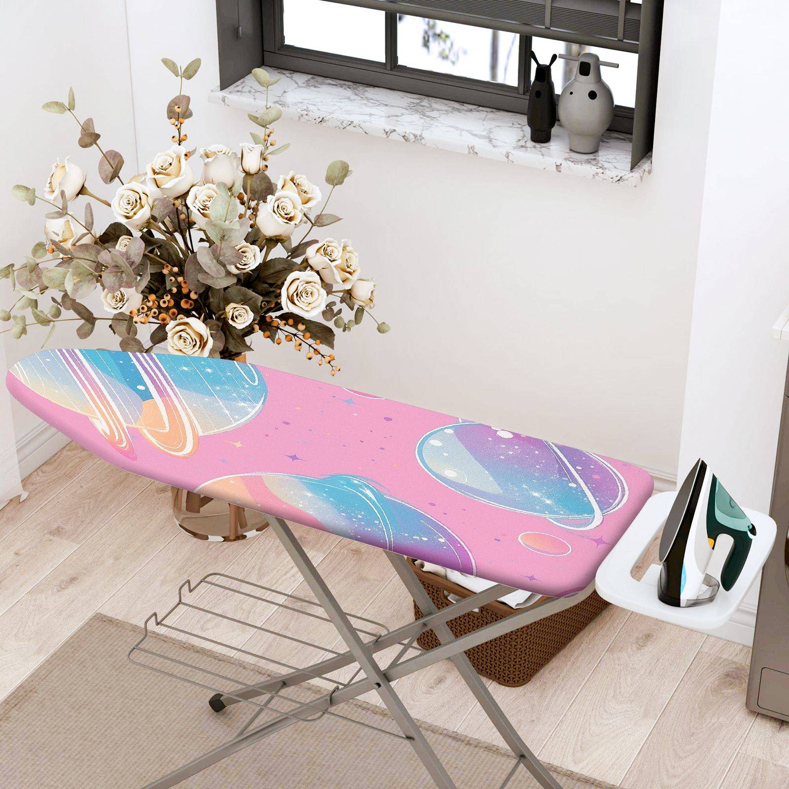 1-Piece Pink Galaxy Stars  Ironing Board Cover, Universal Size, Without Board