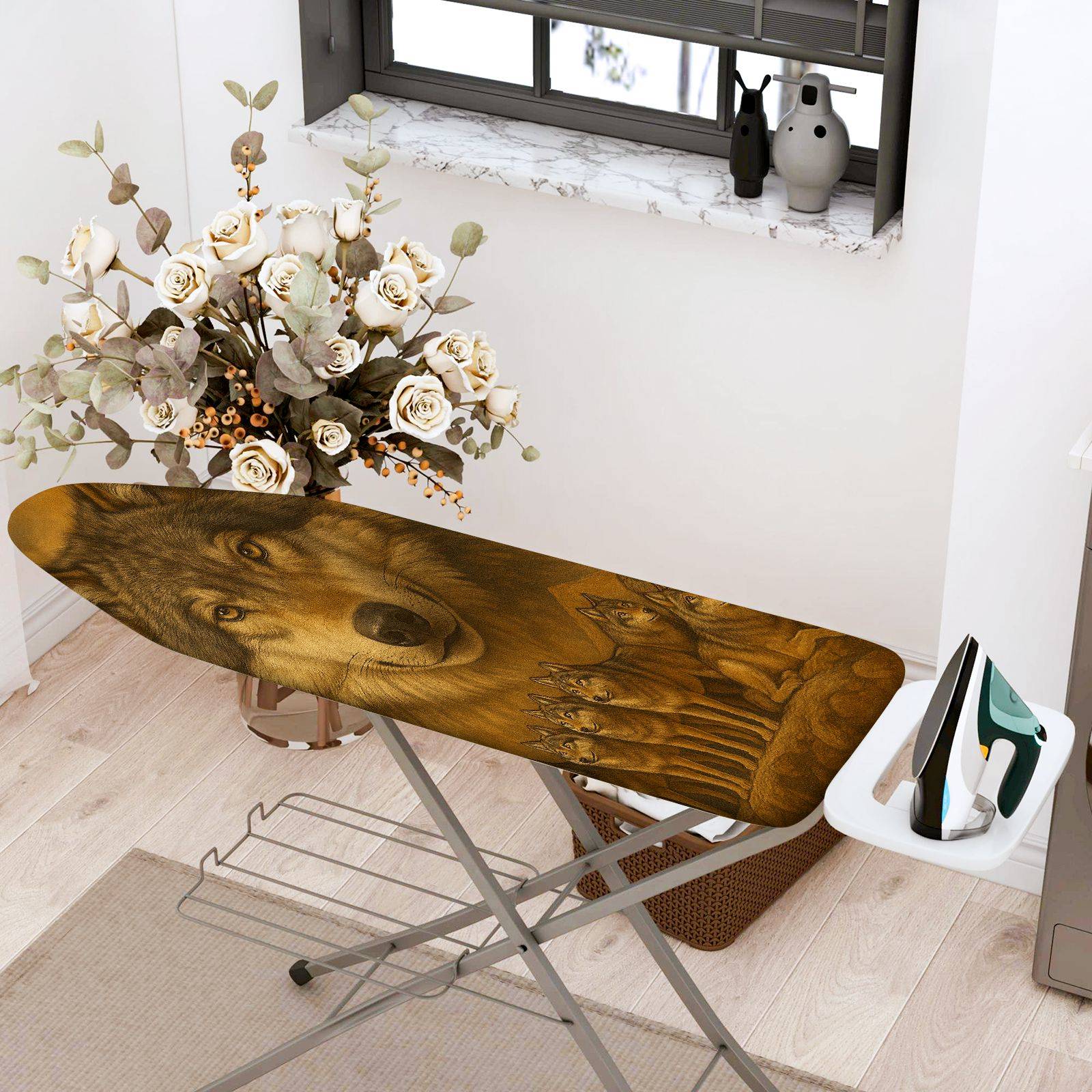 1-Piece Animal Wolf Pack Brown  Ironing Board Cover, Universal Size, Without Board
