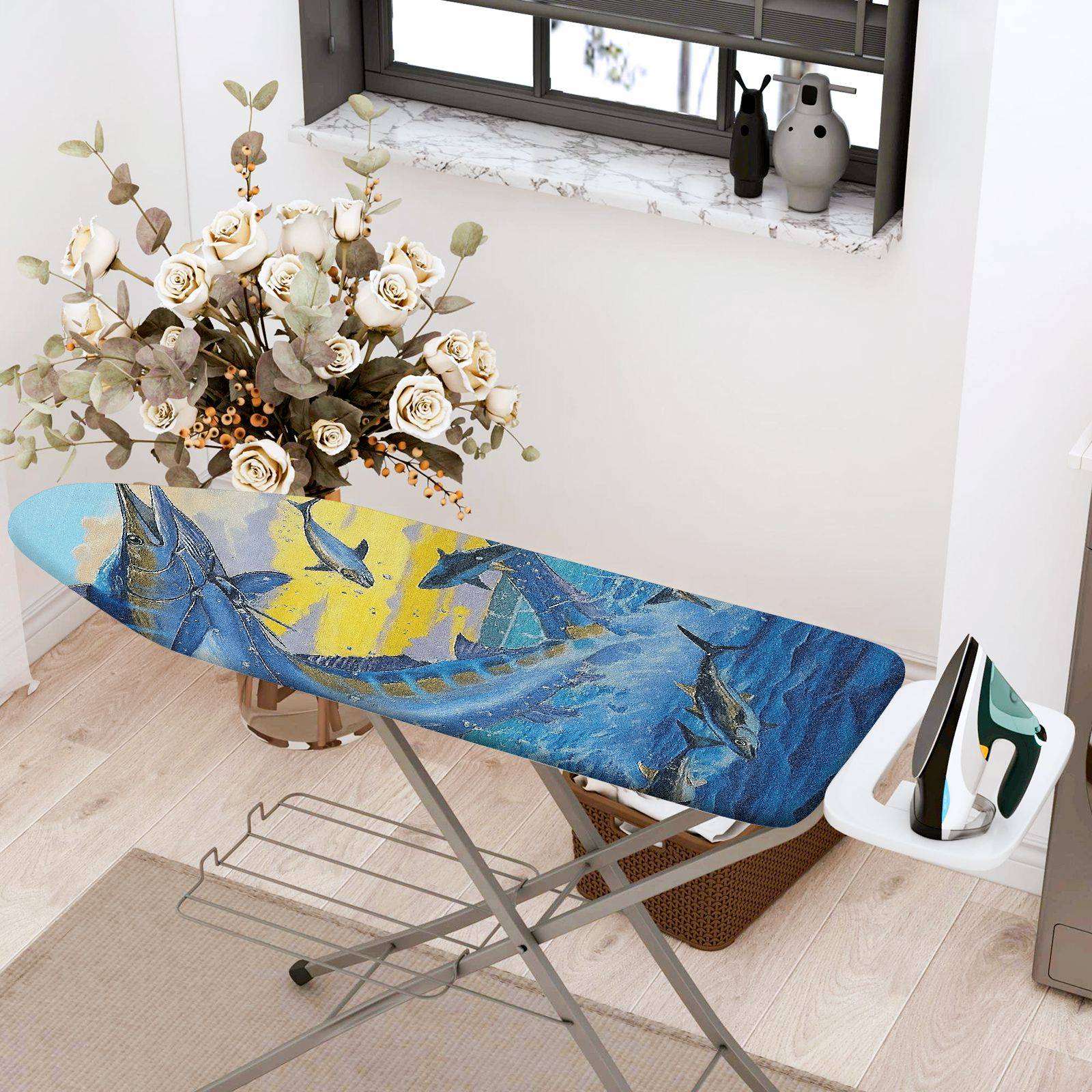 1-Piece Fish Ocean Blue  Ironing Board Cover, Universal Size, Without Board