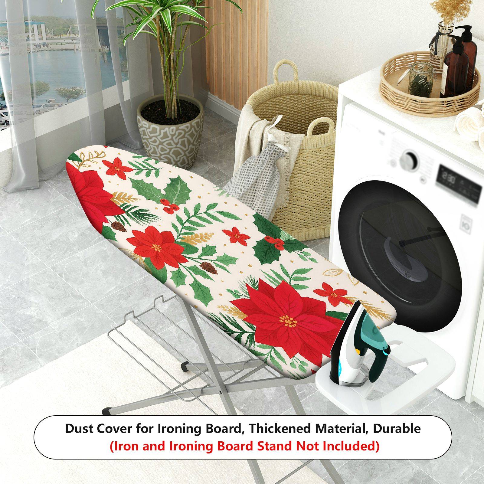 1-Piece Christmas Poinsettia Holiday  Ironing Board Cover, Universal Size, Without Board