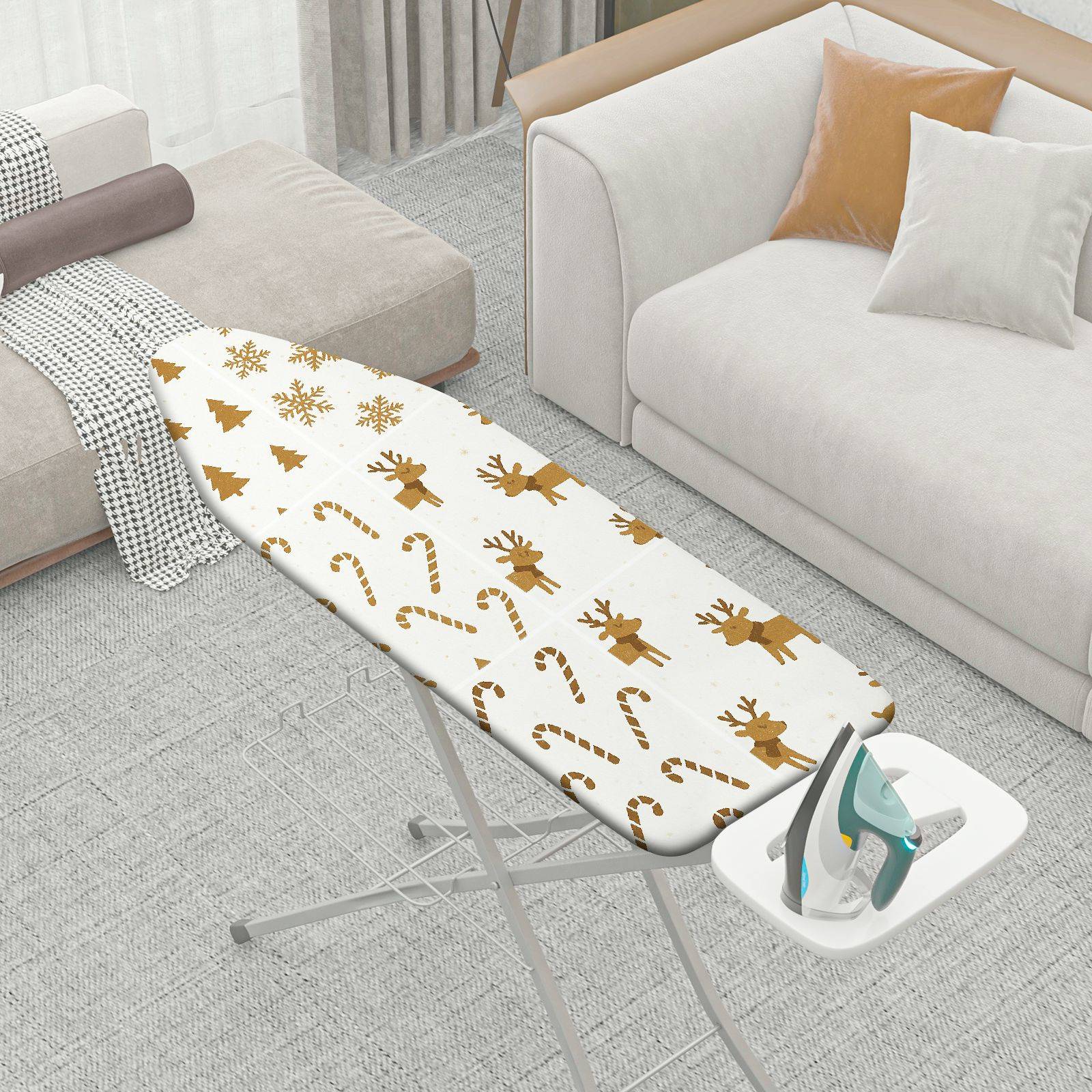 1-Piece Christmas Reindeer Snowflakes  Ironing Board Cover, Universal Size, Without Board