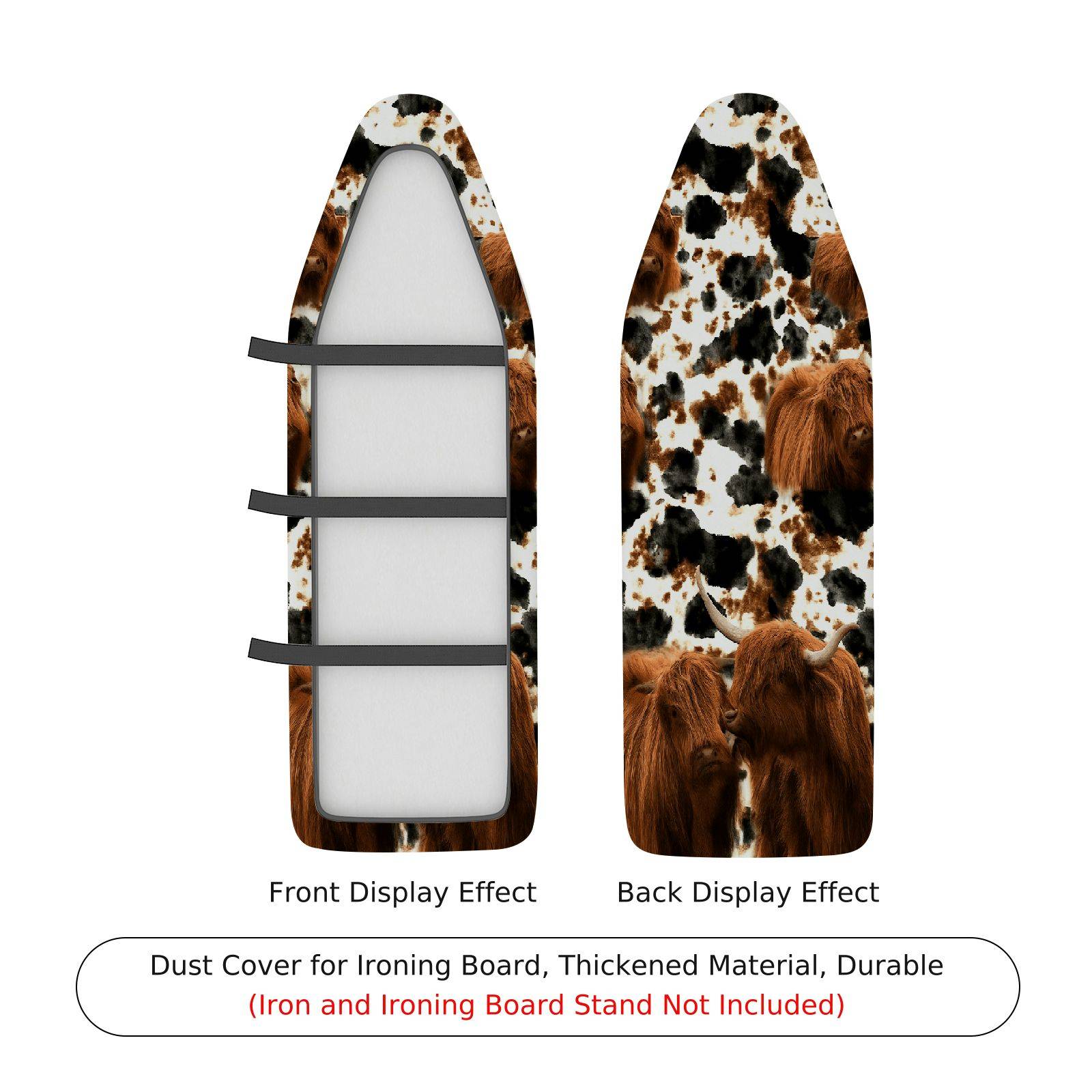 1-Piece Animal Print Cow Highland Cattle  Ironing Board Cover, Universal Size, Without Board