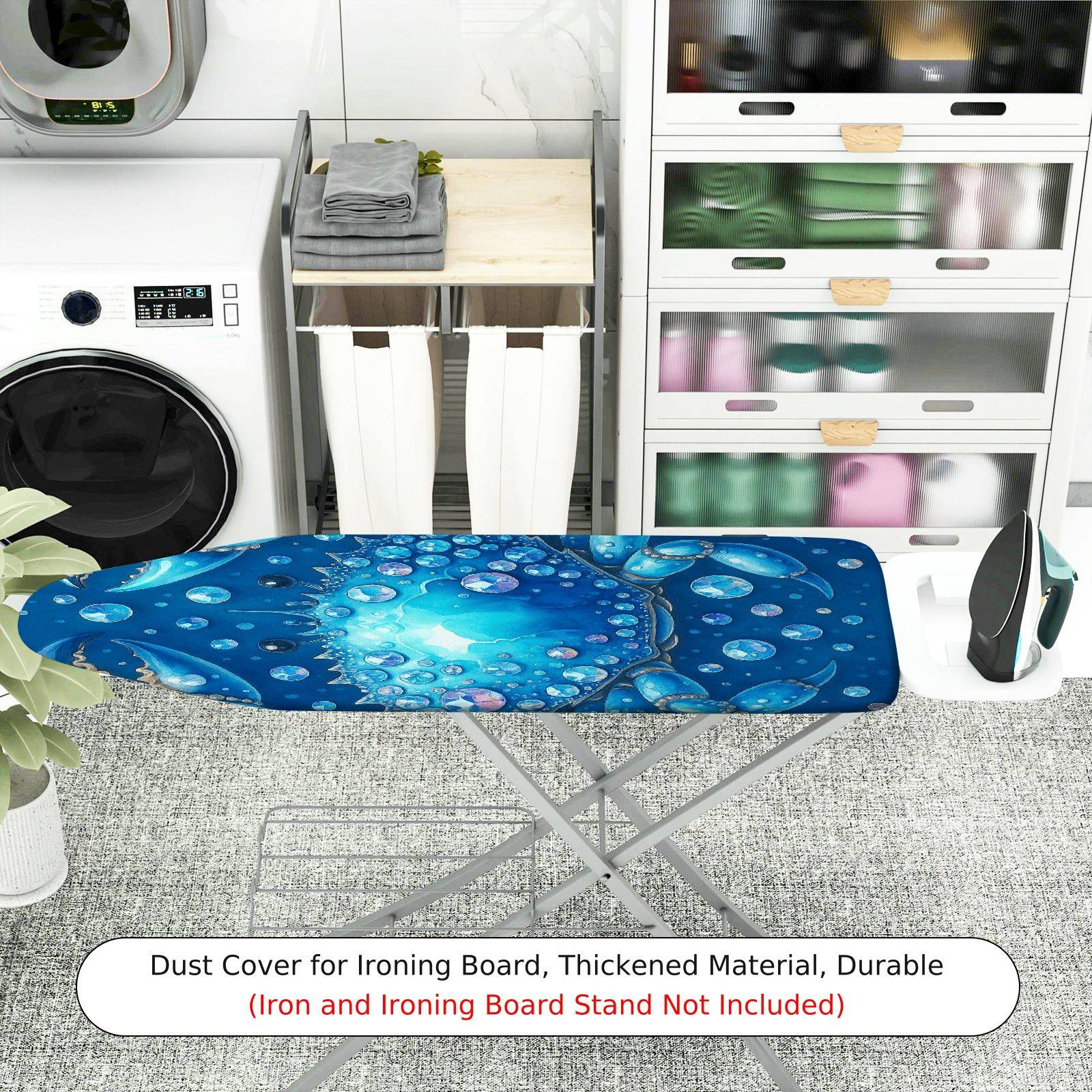 1-Piece Ocean Blue Bubble Crab  Ironing Board Cover, Universal Size, Without Board