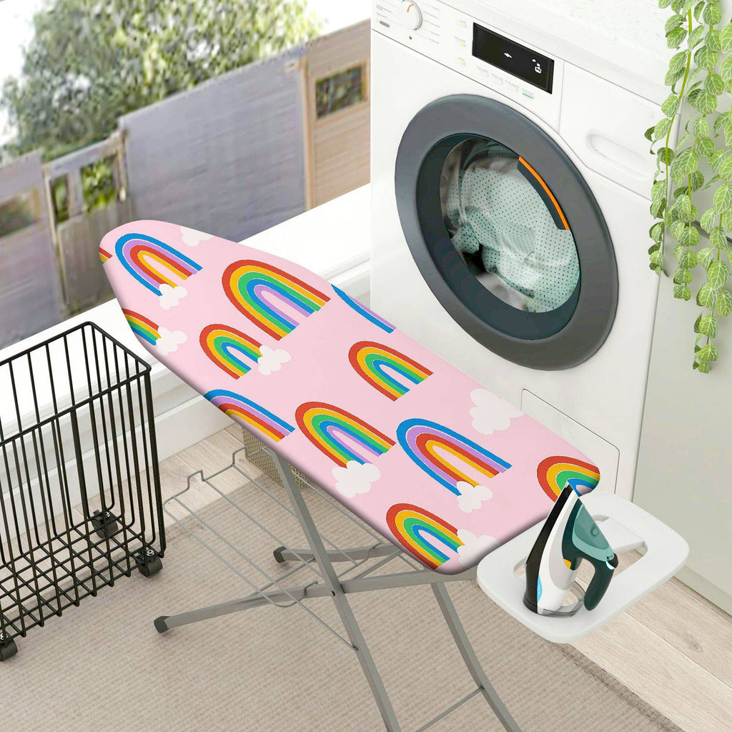 1-Piece Rainbow Clouds Pink  Ironing Board Cover, Universal Size, Without Board