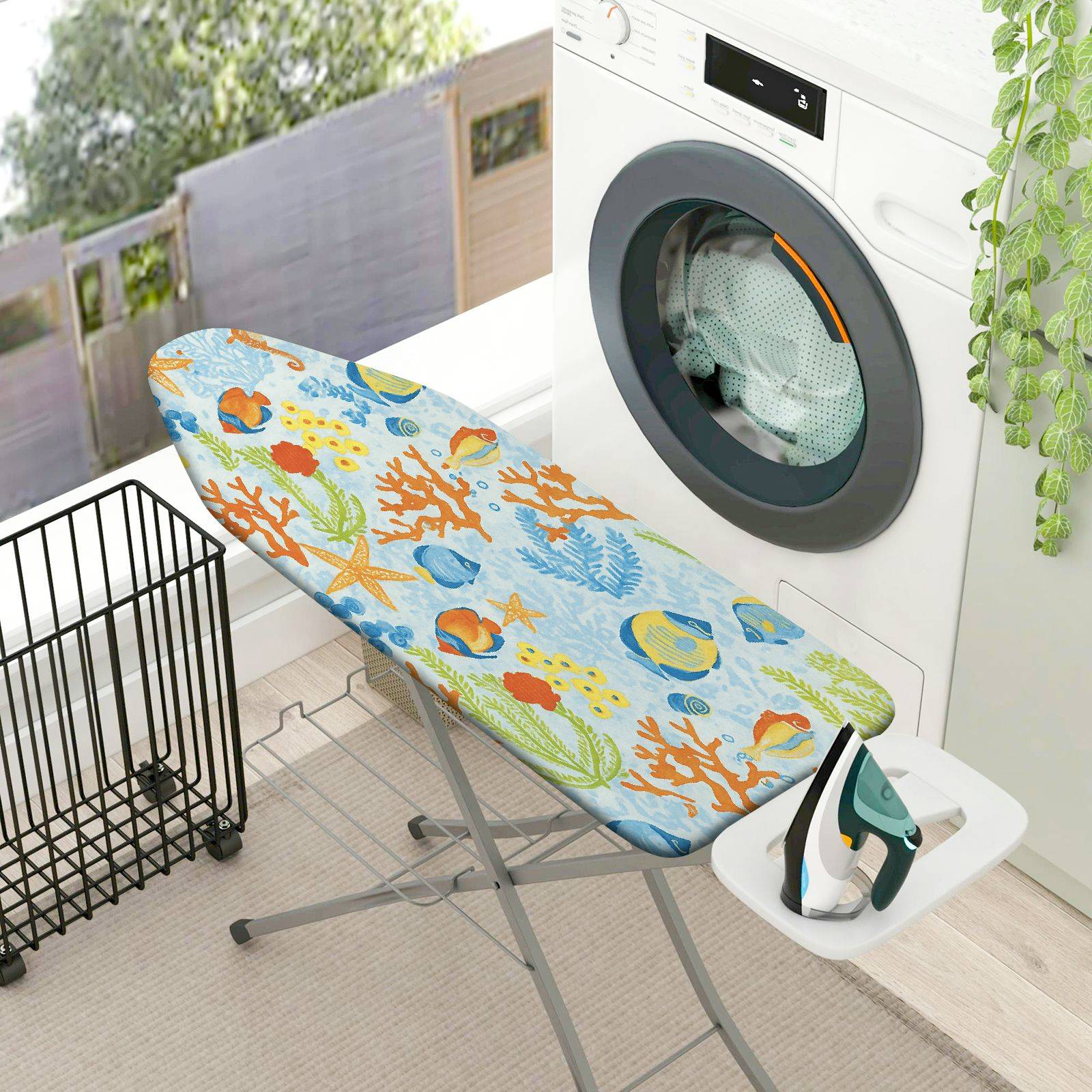 1-Piece Ocean Coral Fish  Ironing Board Cover, Universal Size, Without Board