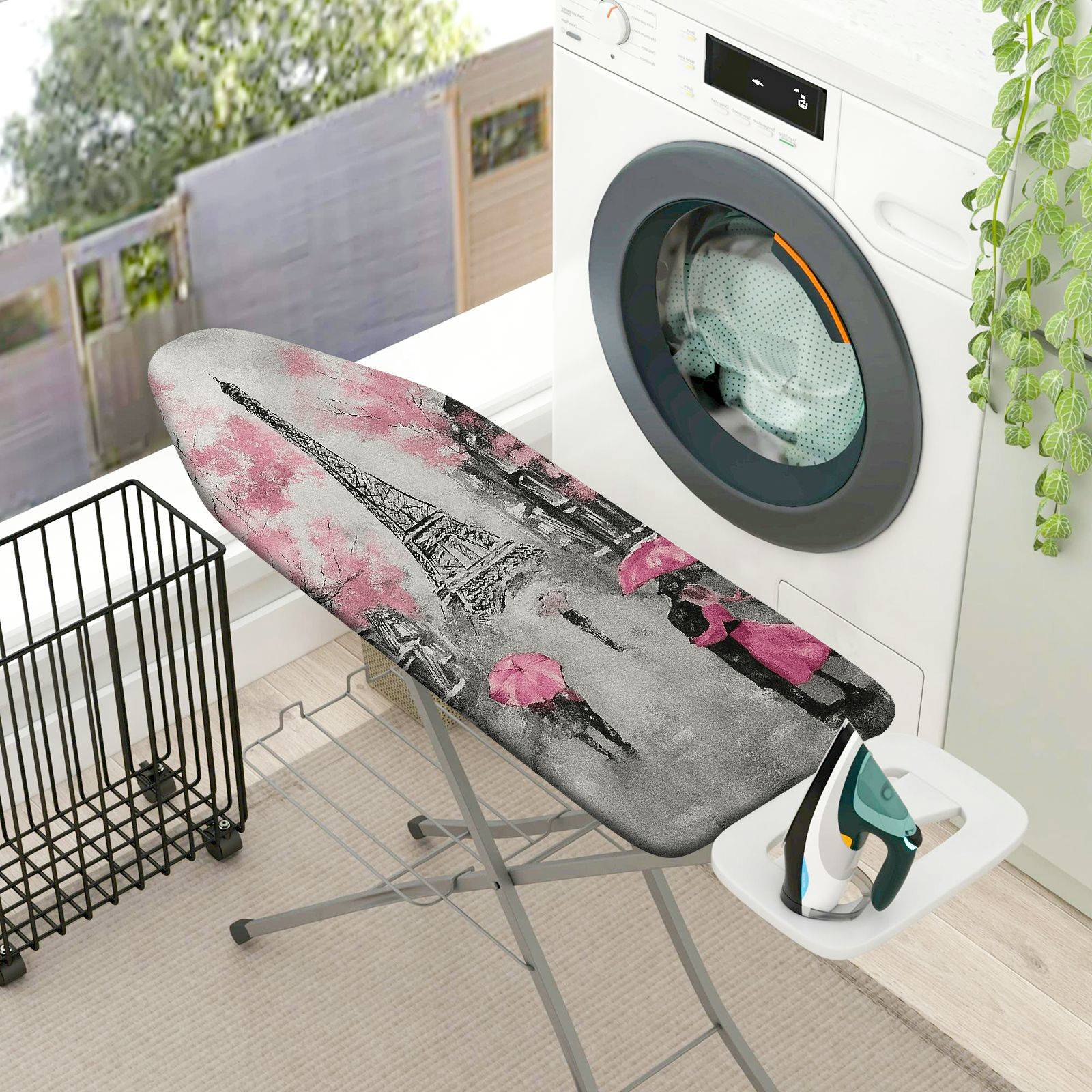 1-Piece Paris Eiffel Tower Pink Umbrellas  Ironing Board Cover, Universal Size, Without Board