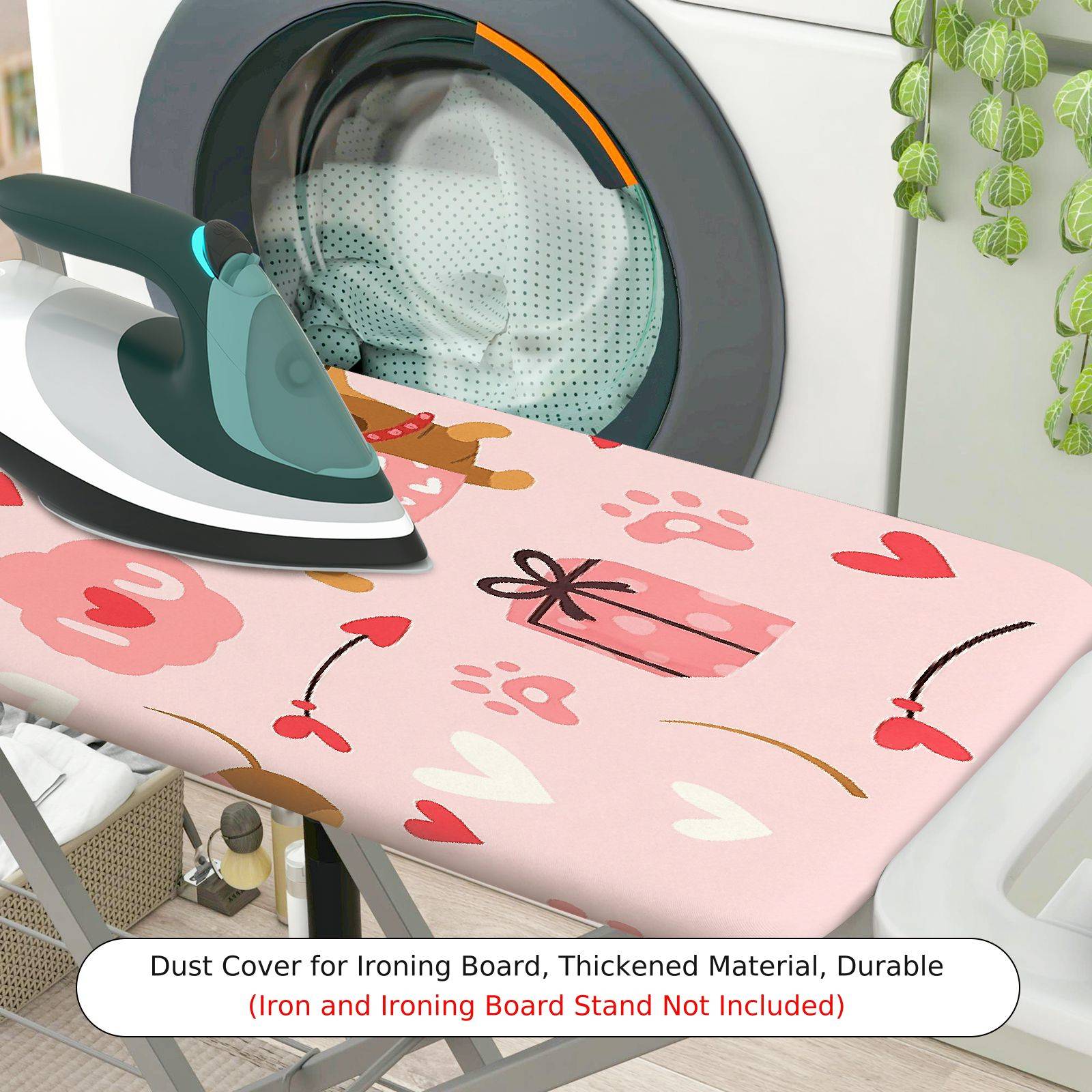 1-Piece Dog Floral Pink  Ironing Board Cover, Universal Size, Without Board